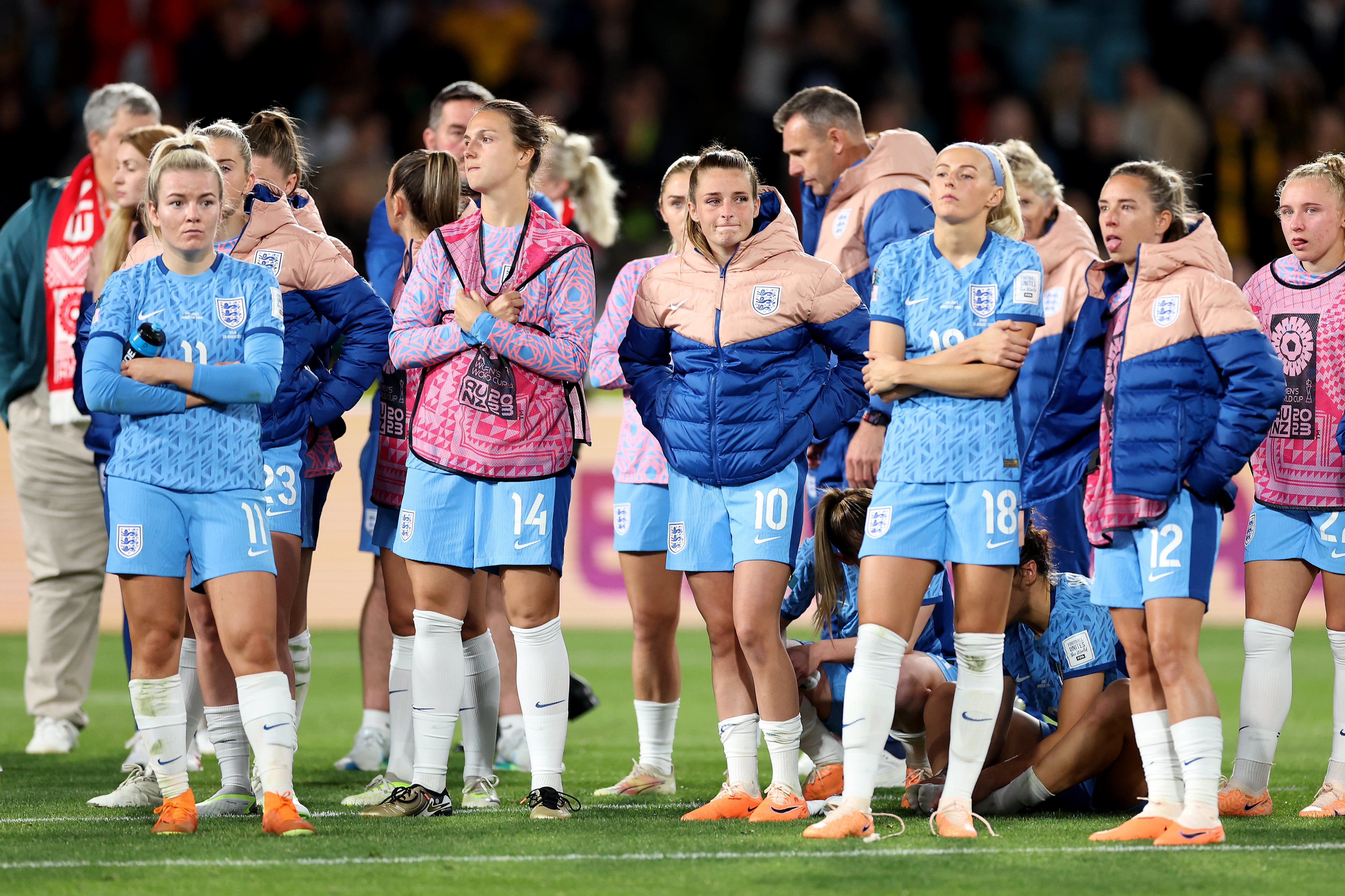 England players look desolate after their World Cup final defeat to Spain in Sydney