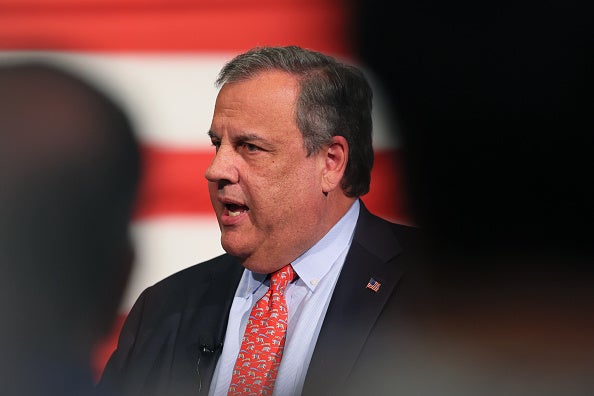 Former New Jersey Gov. Chris Christie speaks at a town-hall-style event at the New Hampshire Institute of Politics at Saint Anselm College