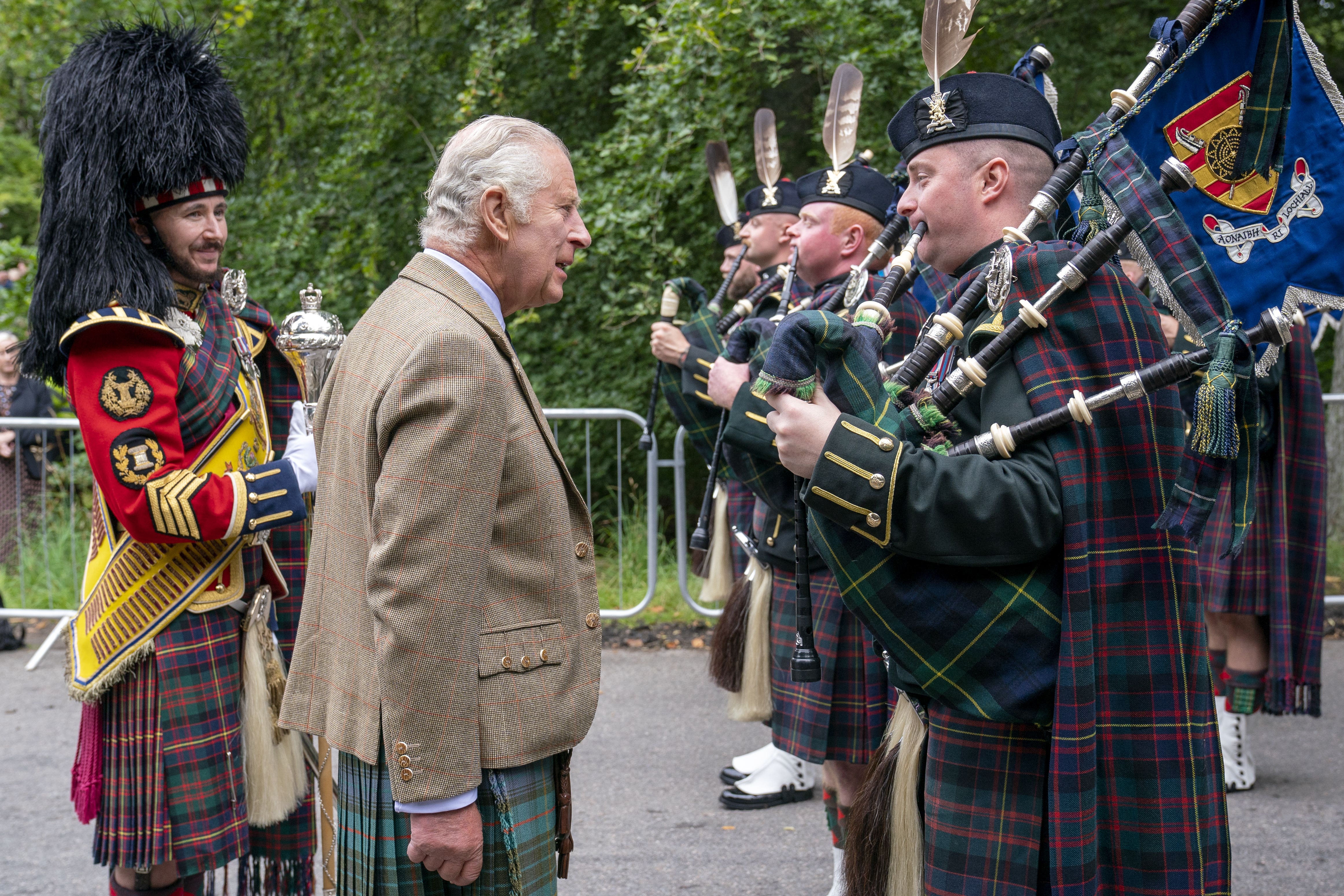 King Charles inspected troops outside the gates of Balmoral (Jane Barlow/PA)