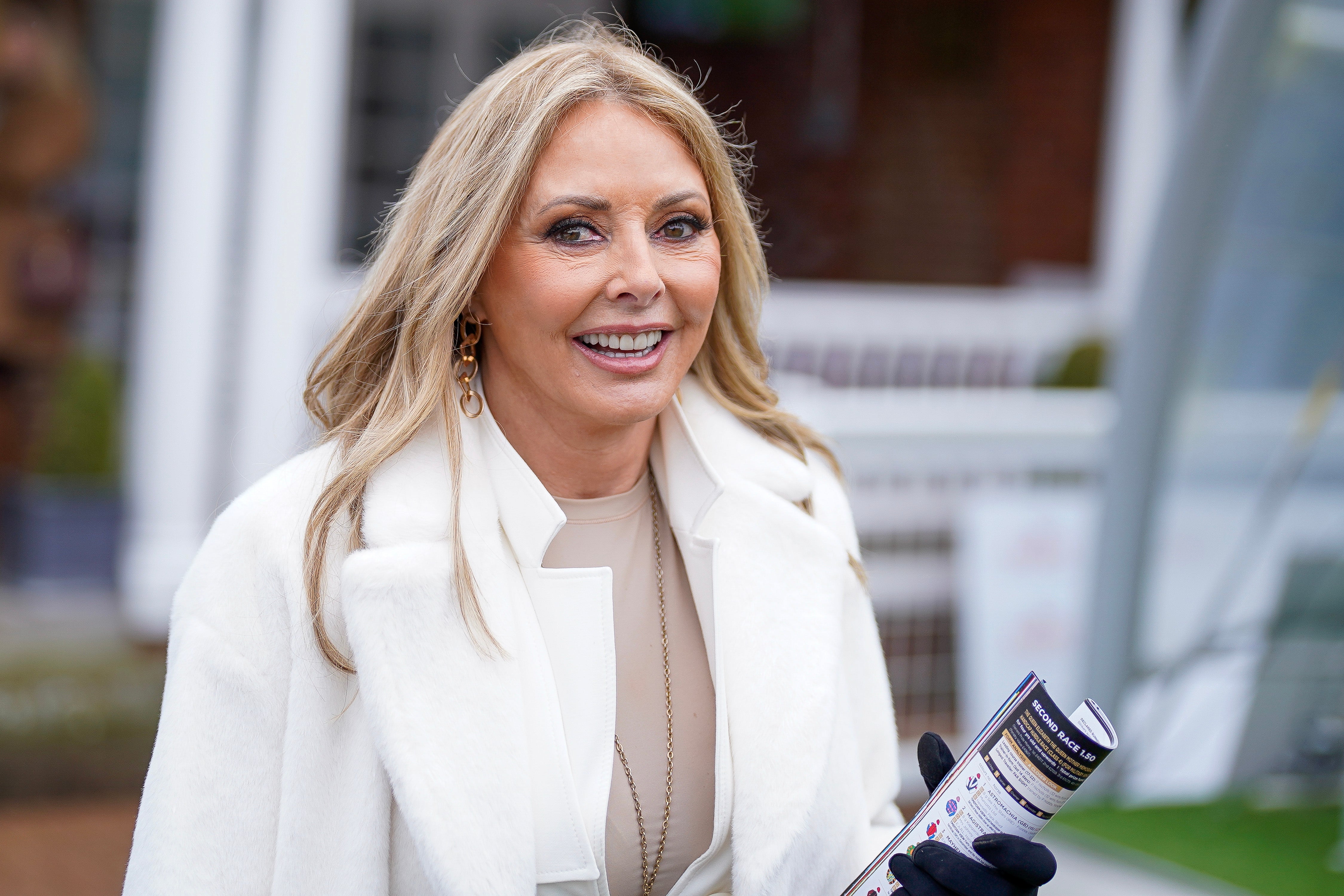 Carol Vorderman attends the races at Sandown Park Racecourse on March 07, 2023