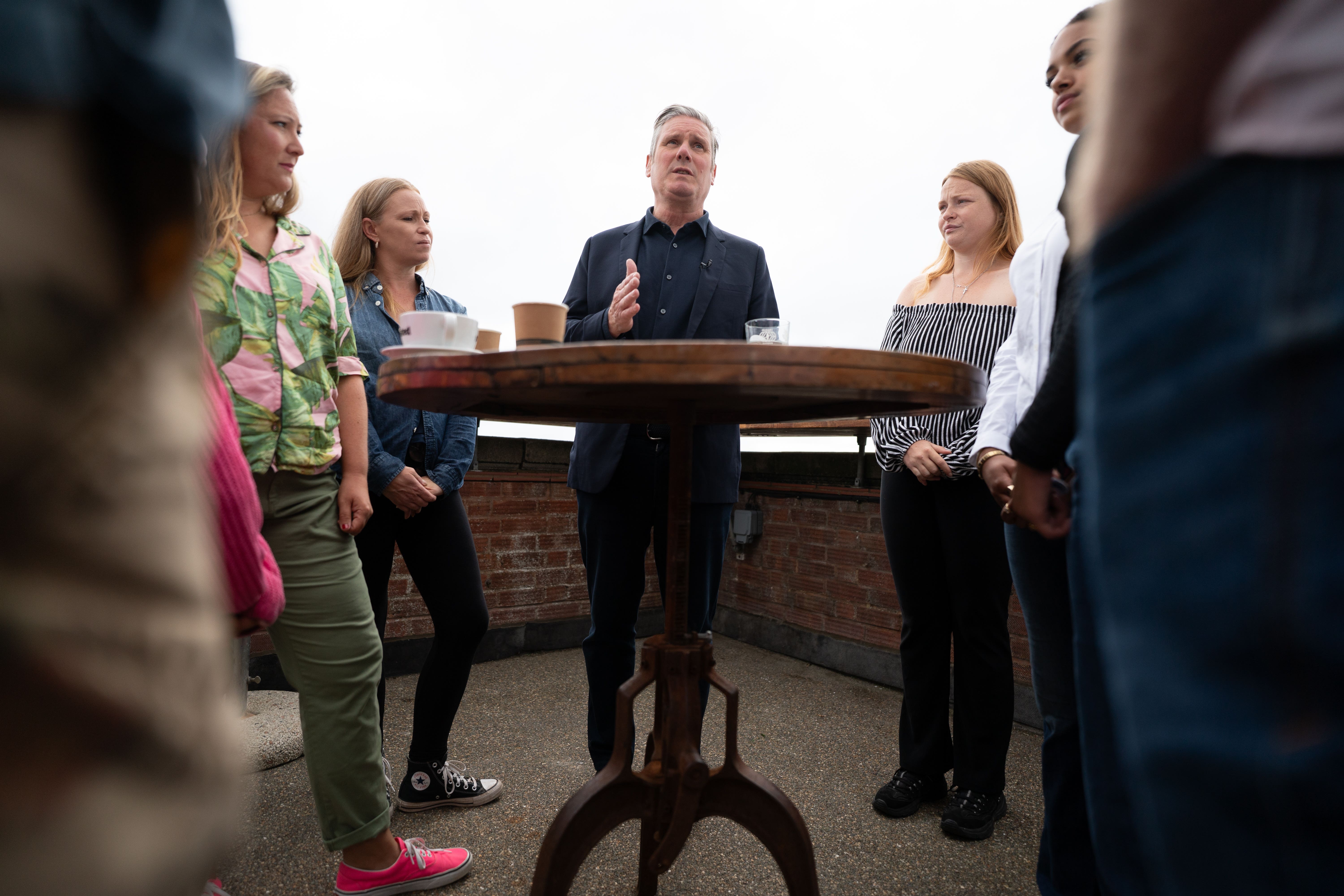 Labour leader Sir Keir Starmer speaks to residents about the impact of the cost-of-living crisis and rising mortgage rates during a visit to Worthing, West Sussex (Stefan Rousseau/PA)