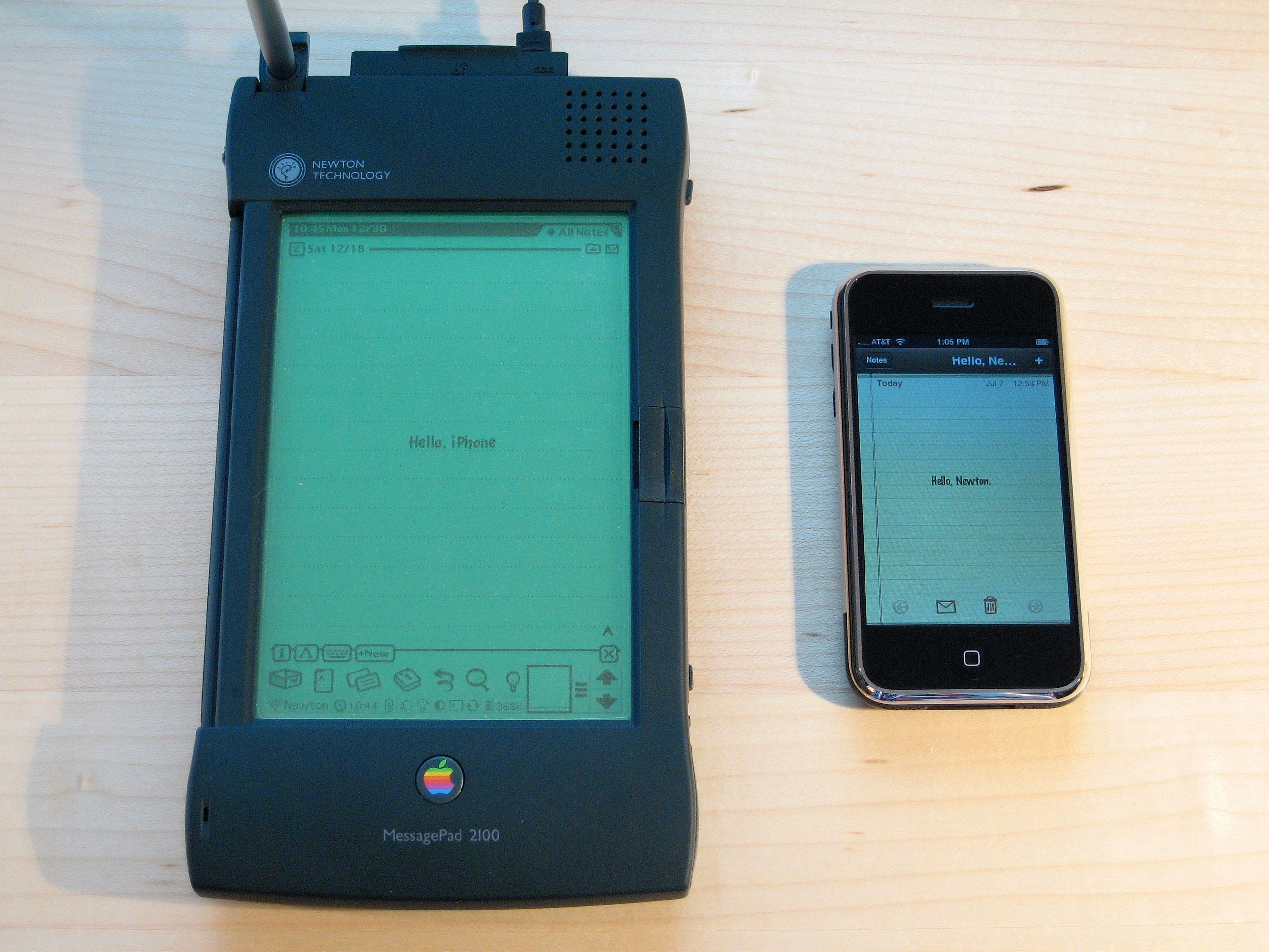 Two Apple mobile devices based on Arm processors, 162MHz on the Newton, 412MHz on the iPhone