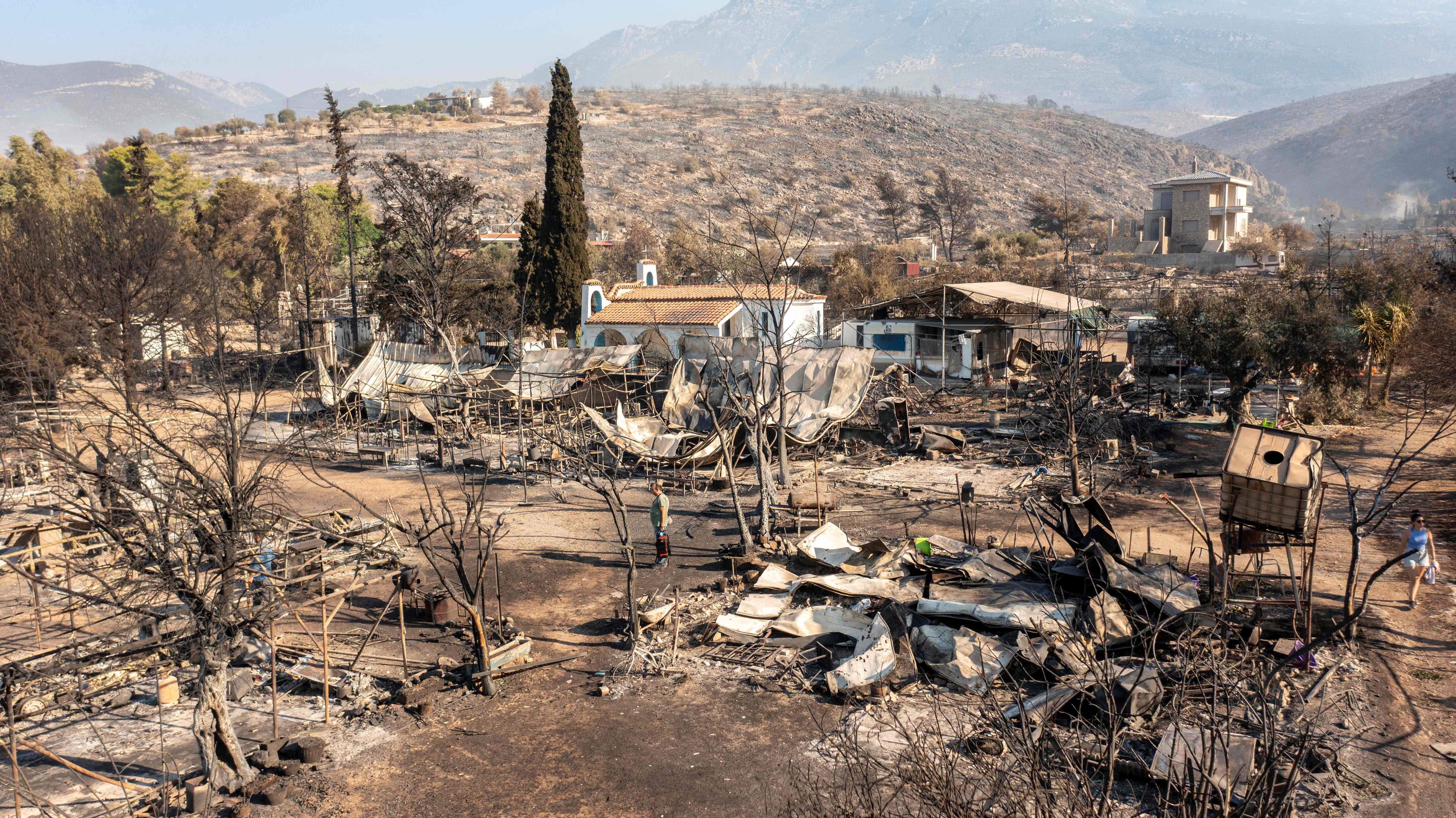 An aerial photograph on Tuesday showing the devastation in Saranti, near Prodromos, southwest of Athens