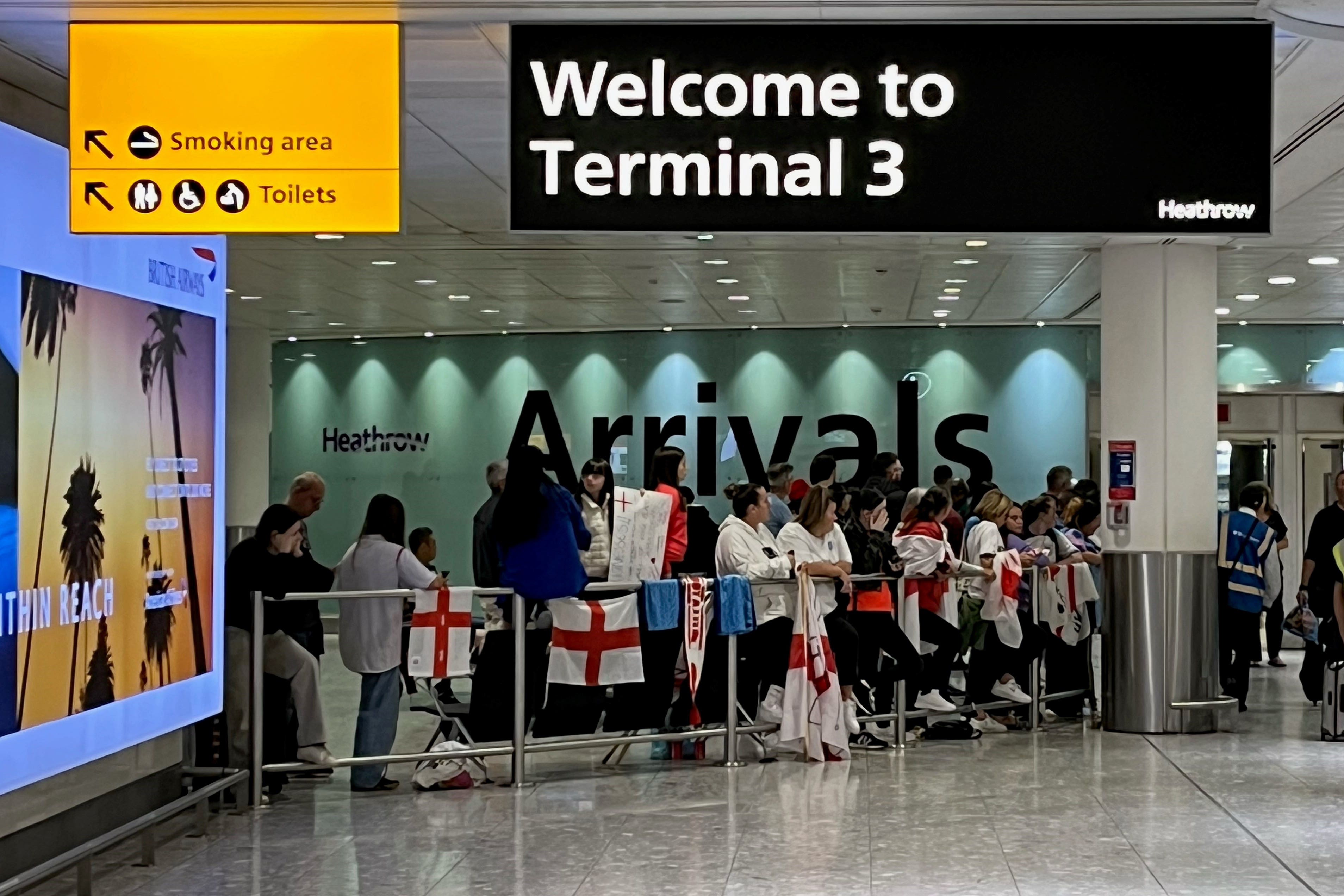 England fans waited for the team at the airport (Andrew Matthews/PA)