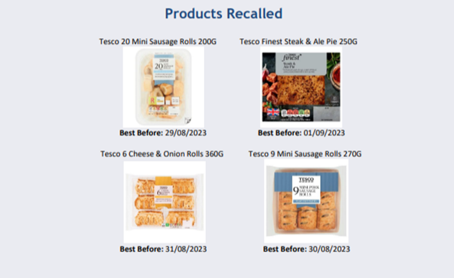 Tesco has recalled some of its pastry products over concerns they may contain pieces of plastic and metal.