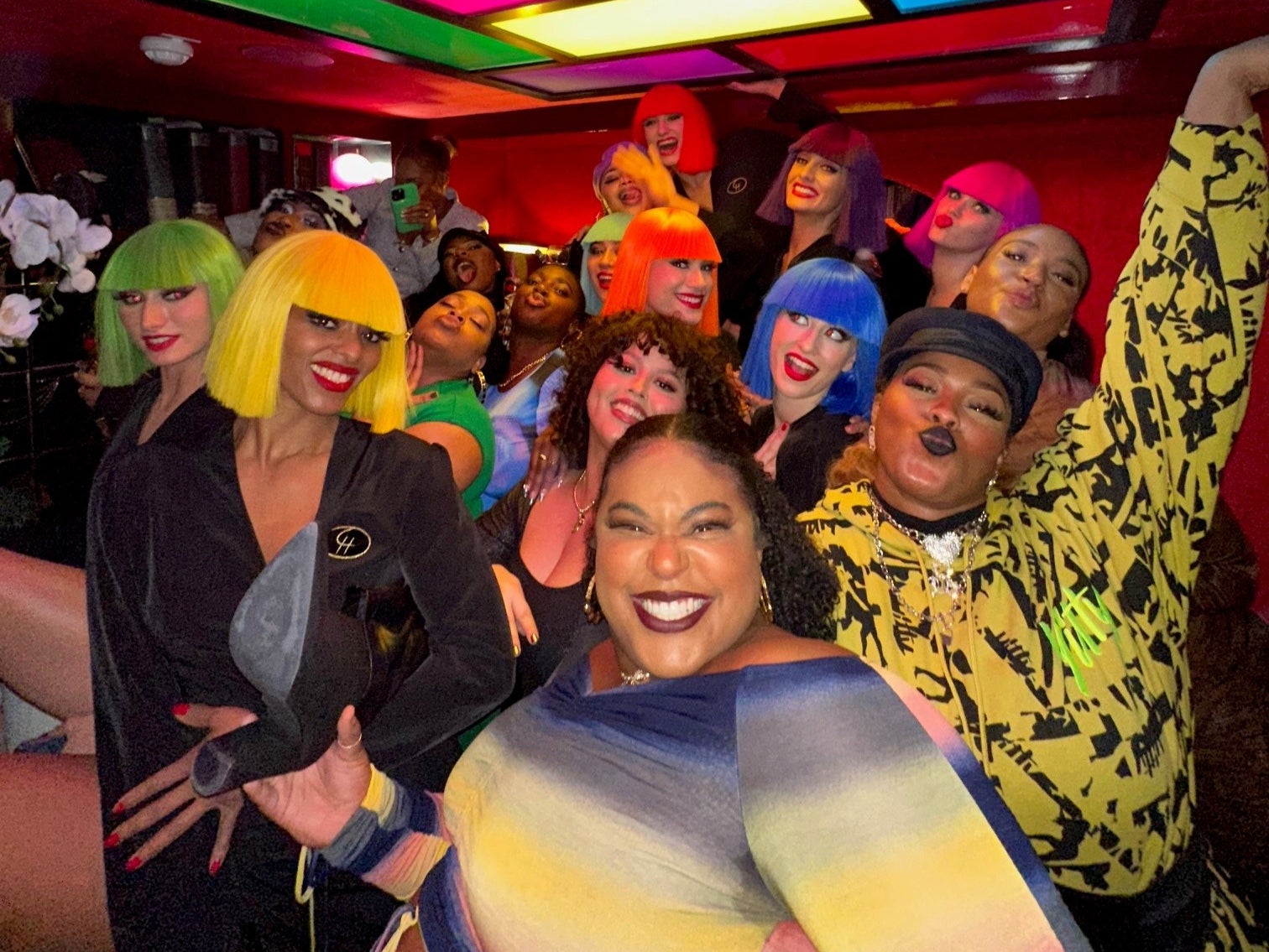 Arianna Davis (front and centre), Noelle Rodriguez (behind Davis with the curly hair) and Crystal Williams (back left, in black and white printed hat)