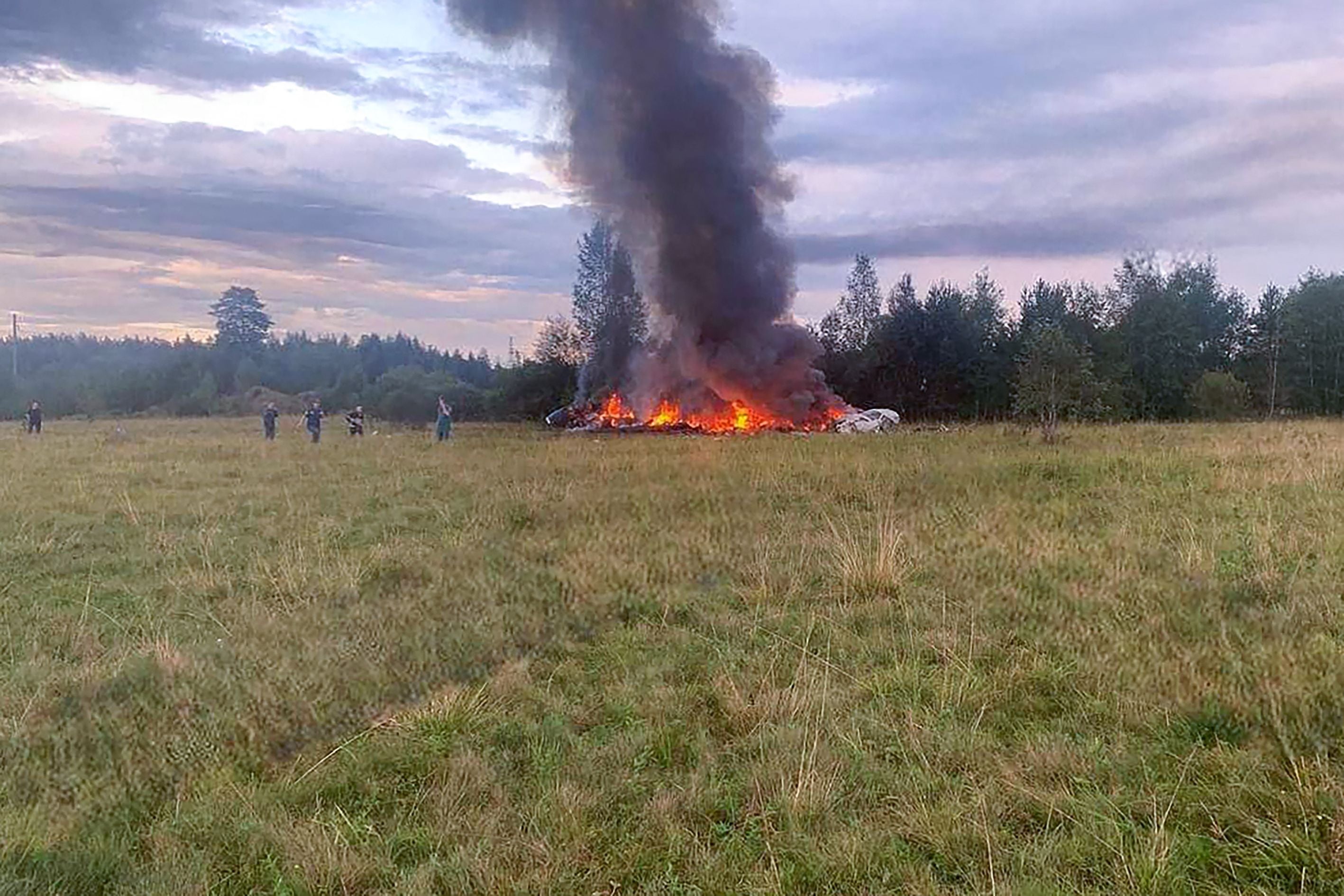 Crash site after Embraer Legacy 600 is downed northwest of Moscow