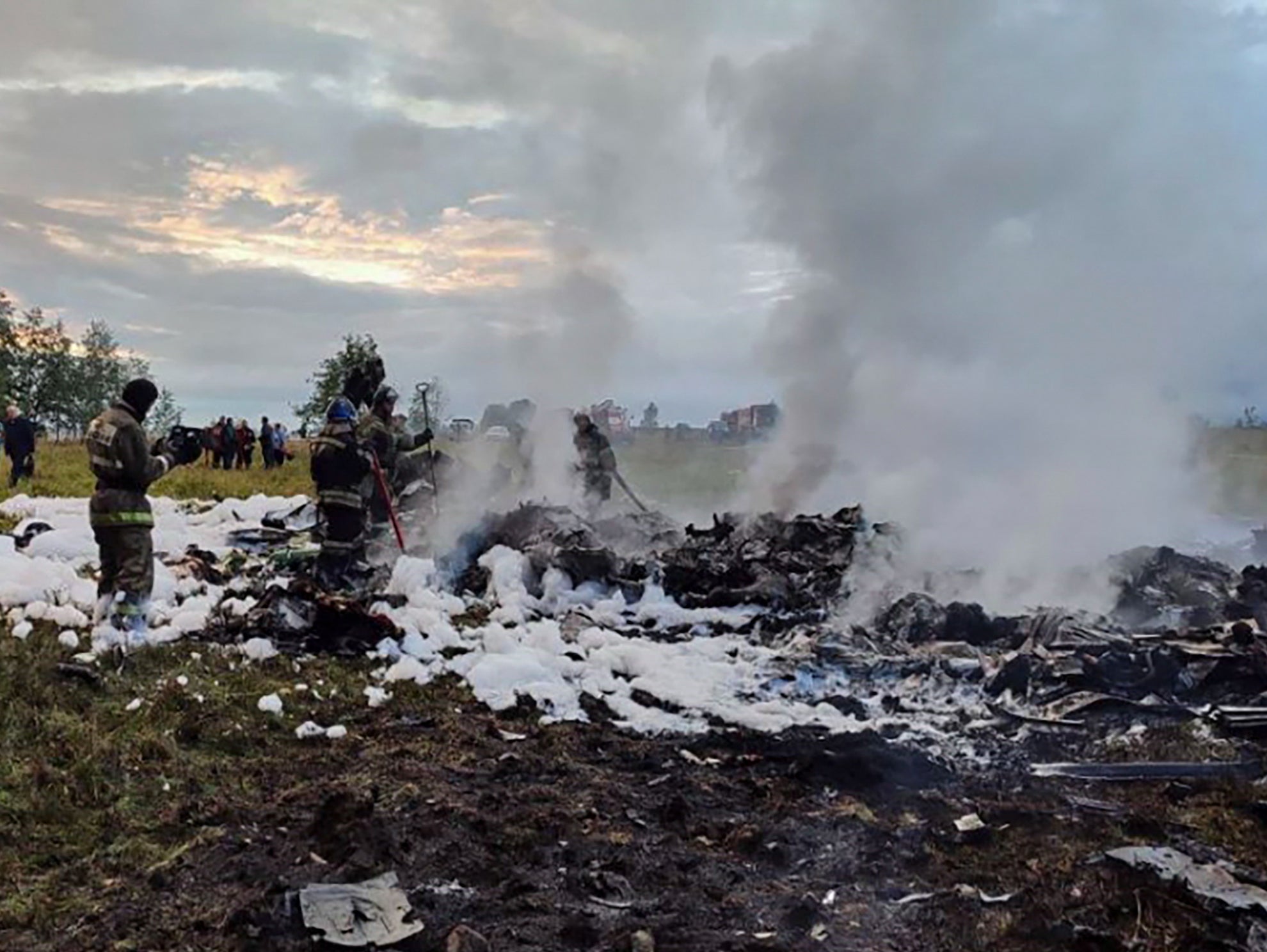 Emergency services on the site of the crash near the village of Kuzhenkino, Tver region