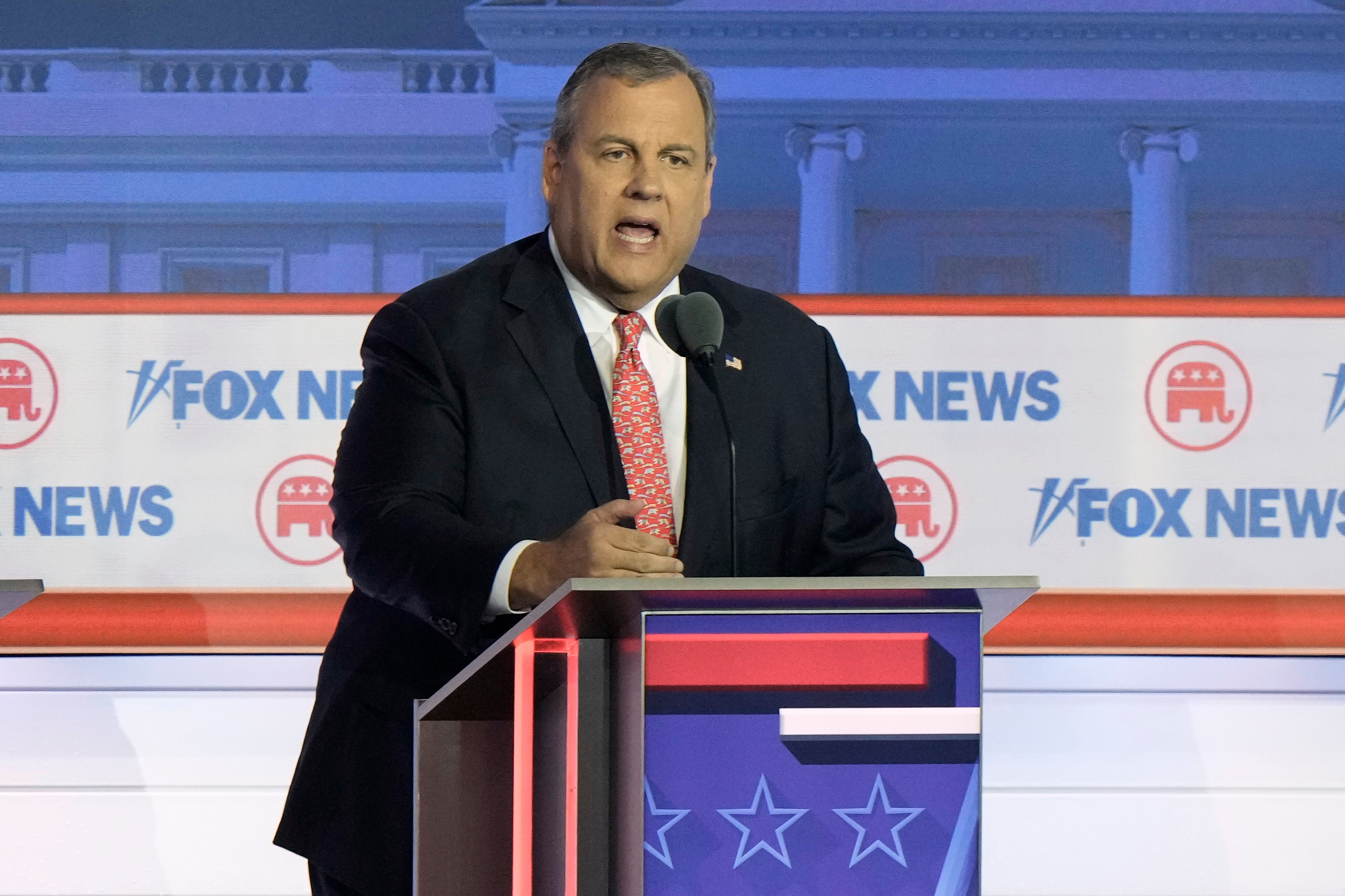 Former New Jersey Gov. Chris Christie speaks during a Republican presidential primary debate hosted by FOX News Channel Wednesday, Aug. 23, 2023, in Milwaukee