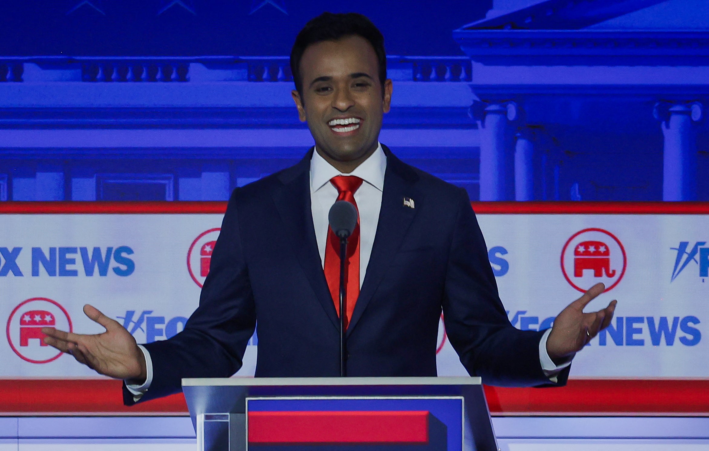 Republican presidential candidate and former biotech executive Vivek Ramaswamy speaks at the first Republican candidates' debate of the 2024 U.S. presidential campaign in Milwaukee, Wisconsin