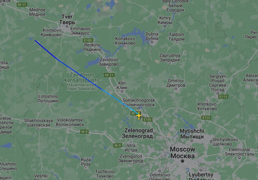 Flight took off from Moscow and was headed to St Petersburg