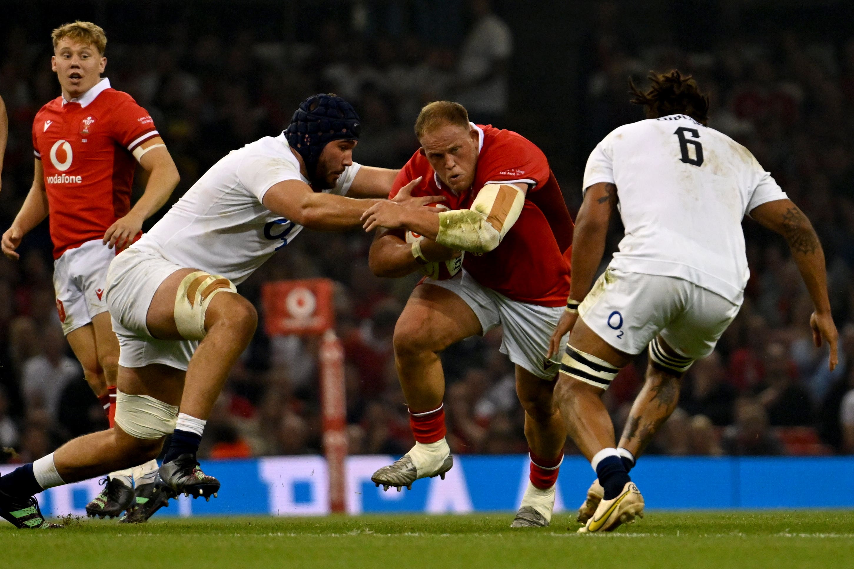 Corey Domachowski, centre right, will take part in his first World Cup (Simon Galloway/PA)