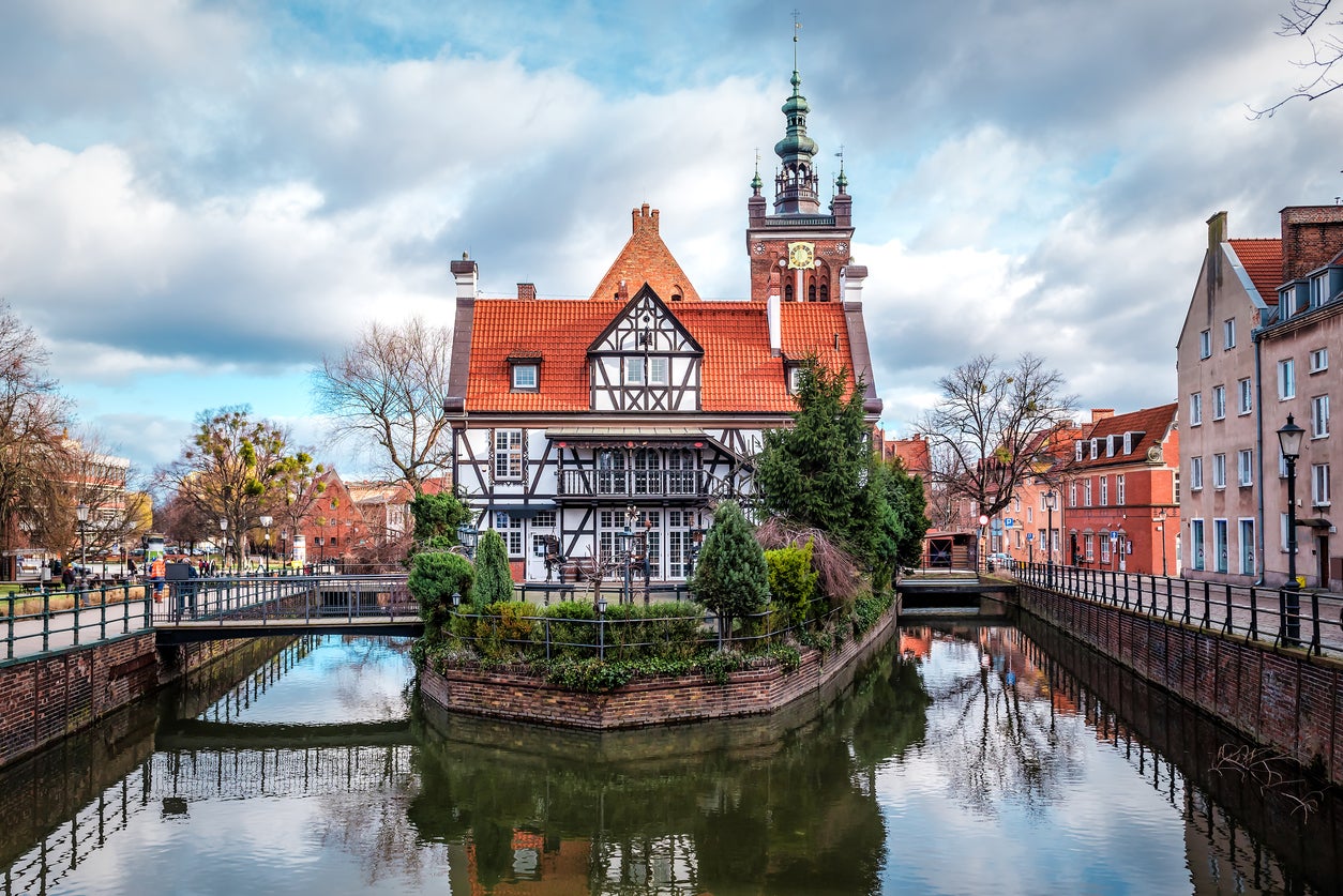 An old mill on the canal in the handsome city Gdansk