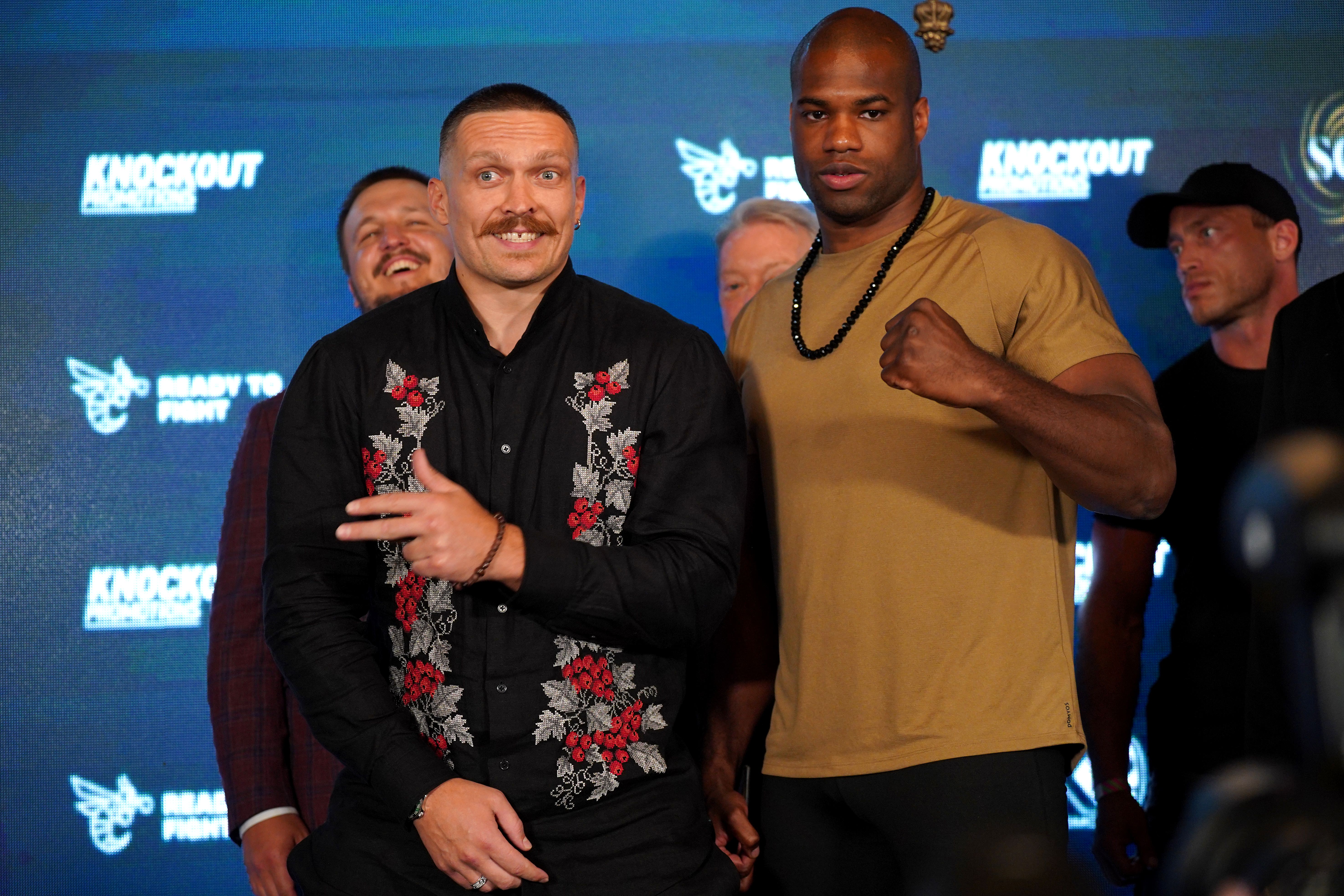Oleksandr Usyk, left, defends his WBA, IBF and WBO heavyweight titles against Daniel Dubois this weekend (Yui Mok/PA)