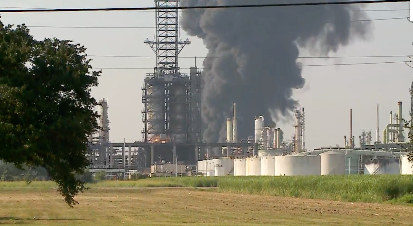 Smoke rises from a blaze at a Marathon refinery in Louisiana