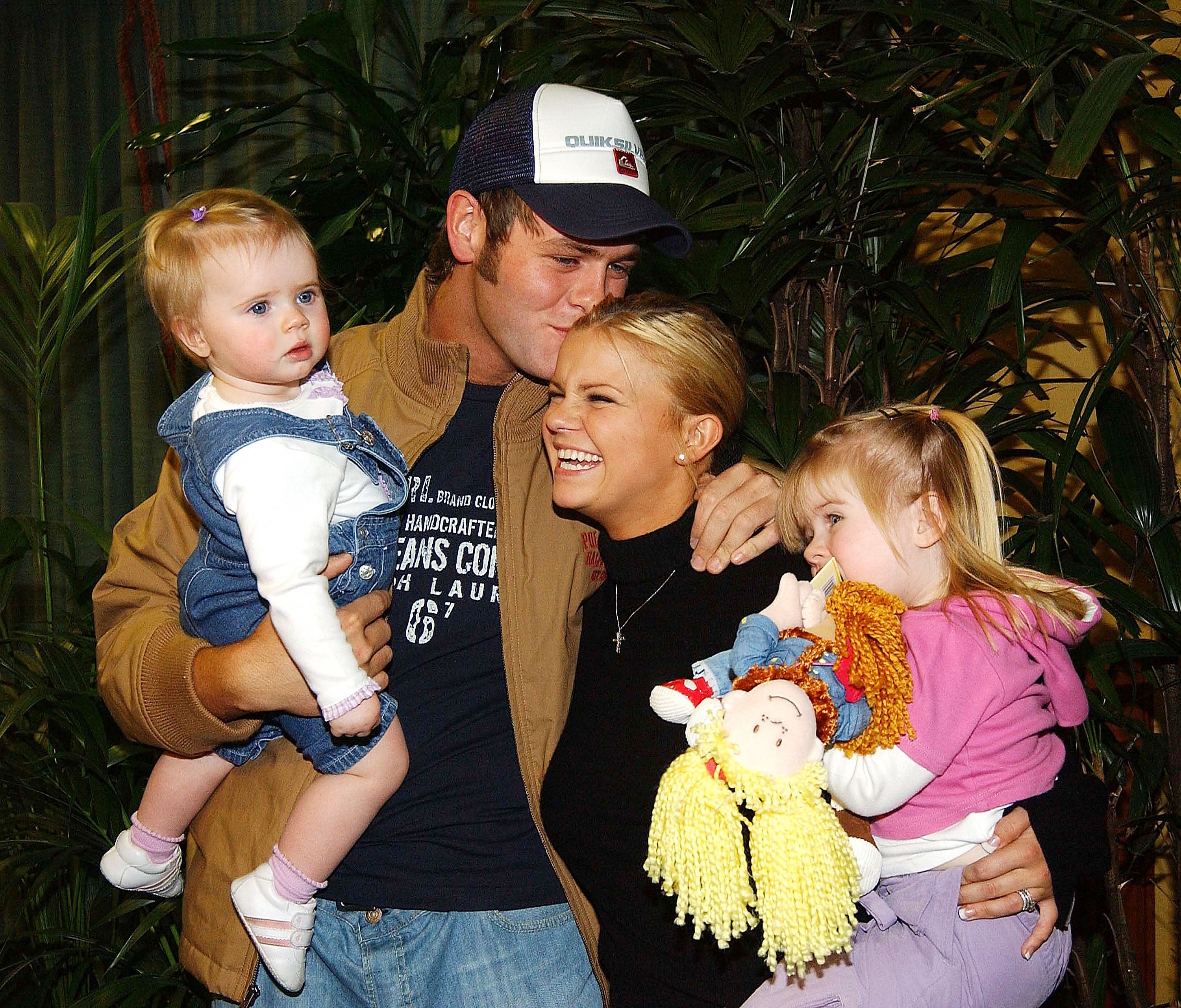 'I'm A Celebrity: Get Me Out Of Here' winner and queen of the jungle Kerry McFadden returns home to Dublin to be greeted by husband Bryan and daughters Molly (2) and Lilly (1) on February 15, 2004