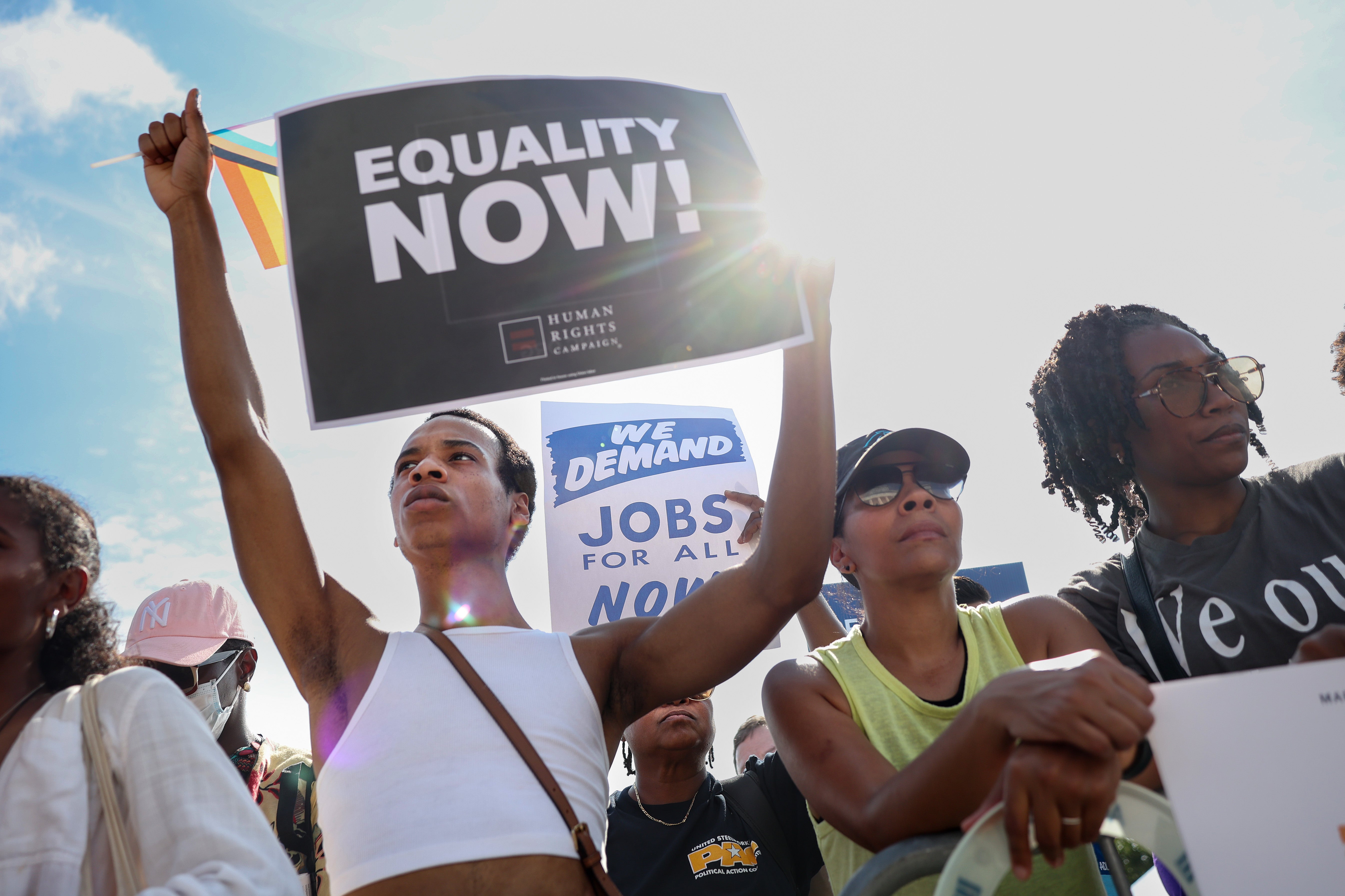 Civil rights supporters attend the 60th Anniversary Of The March On Washington at the Lincoln Memorial on August 26, 2023 in Washington, DC.