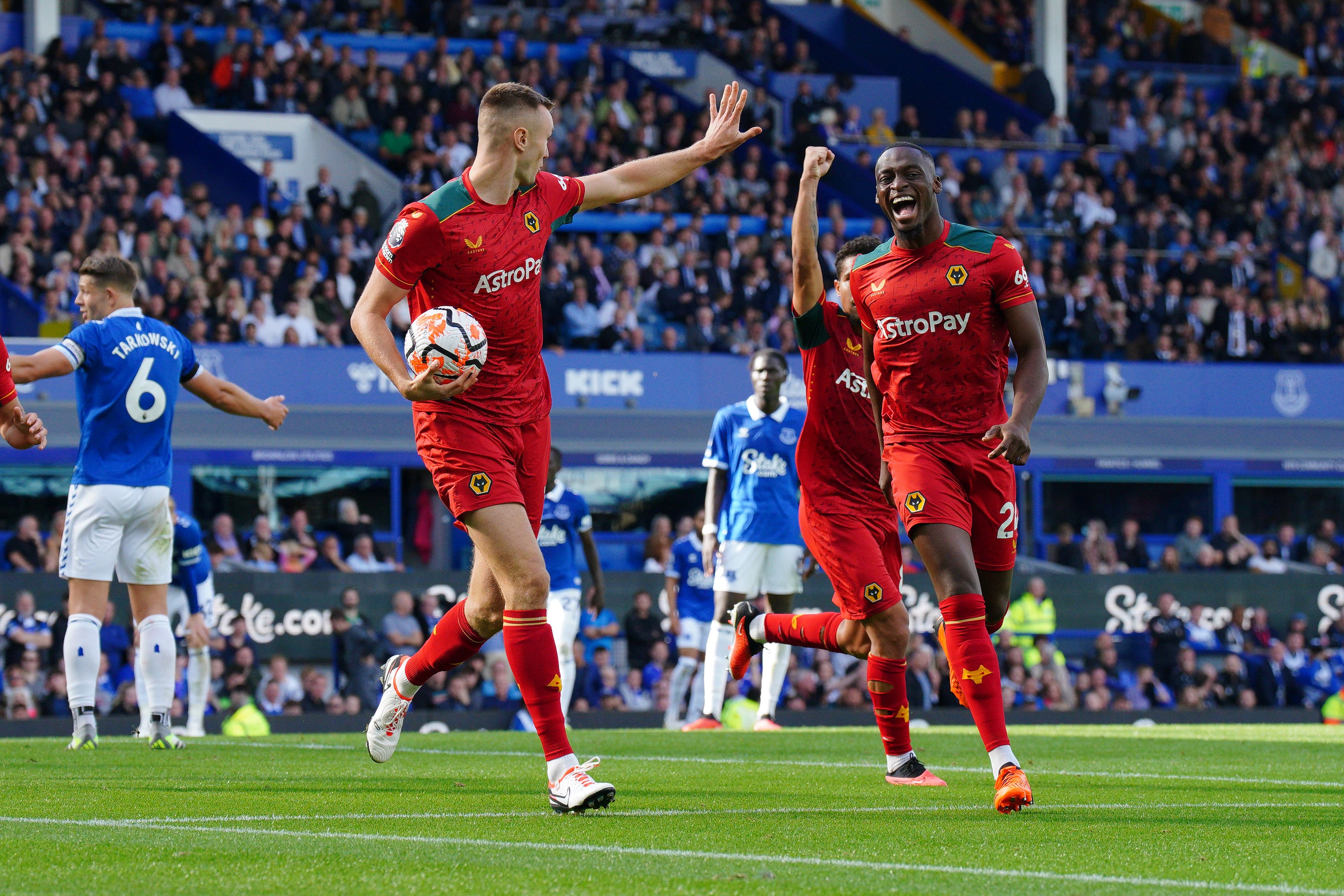 Sasa Kalajdzic (left) netted a late winner for Wolves at Goodison Park (Peter Byrne/PA)