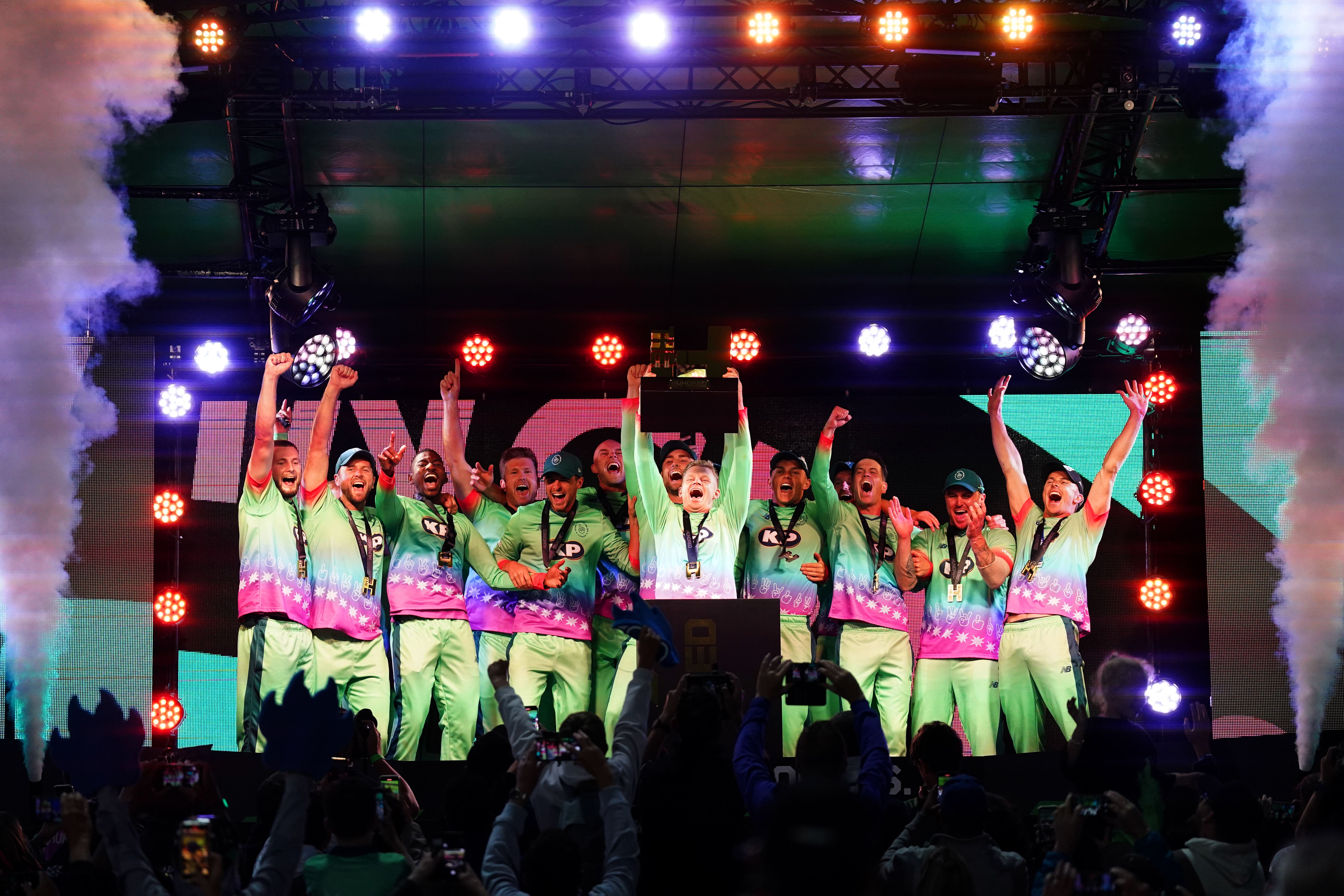 The Oval Invincibles lifted their first men’s Hundred trophy (Adam Davy/PA)