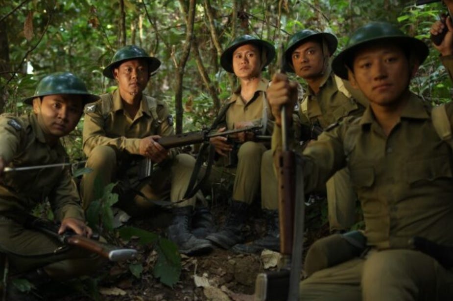 Ritesh Chams, left, while serving in 2008, and, right, a still from Gurkha Warriors (Gurkha Warriors/PA)