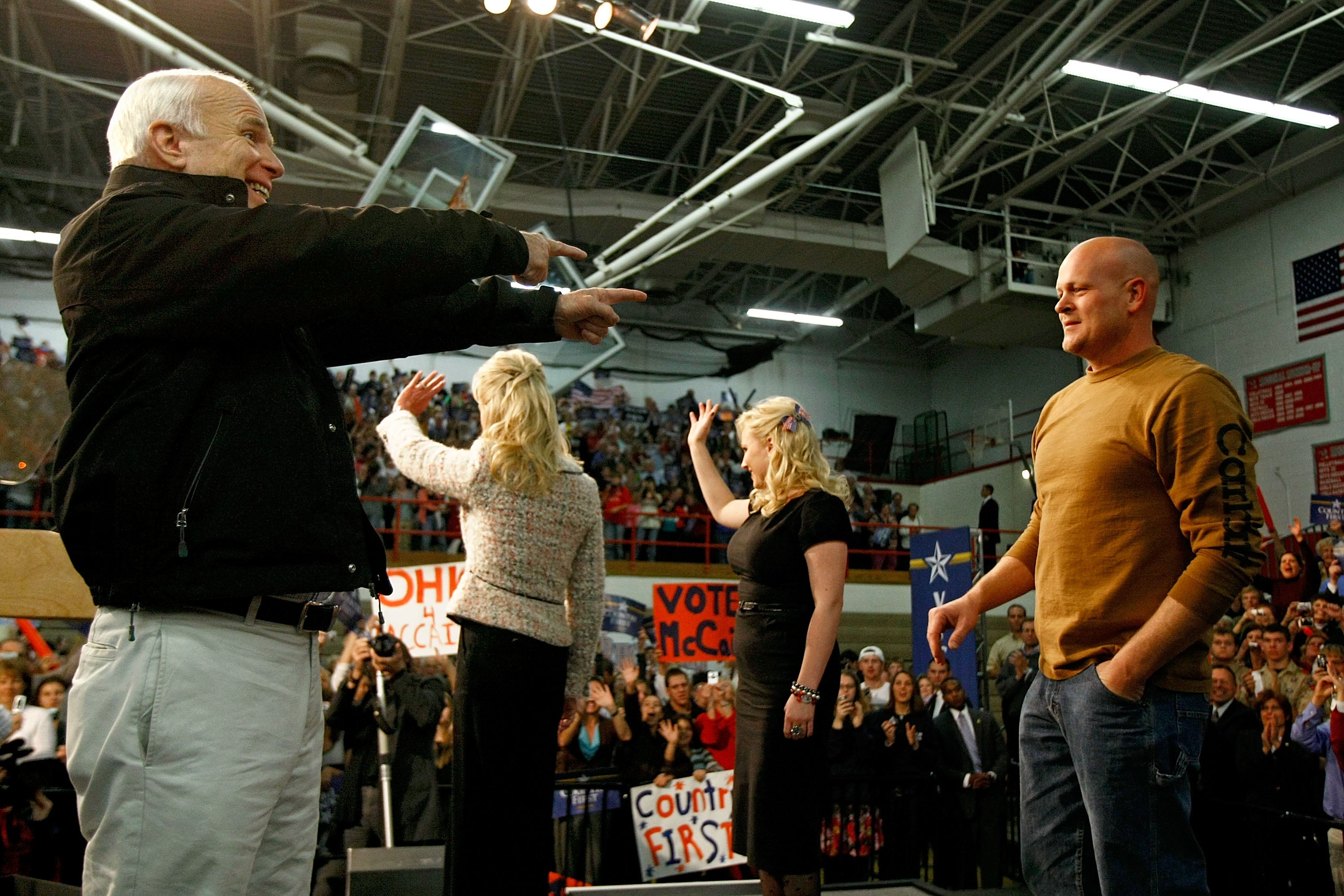 John McCain, the Republican candidate for president, introduces Wurzelbacher at a campaign rally in October 2008