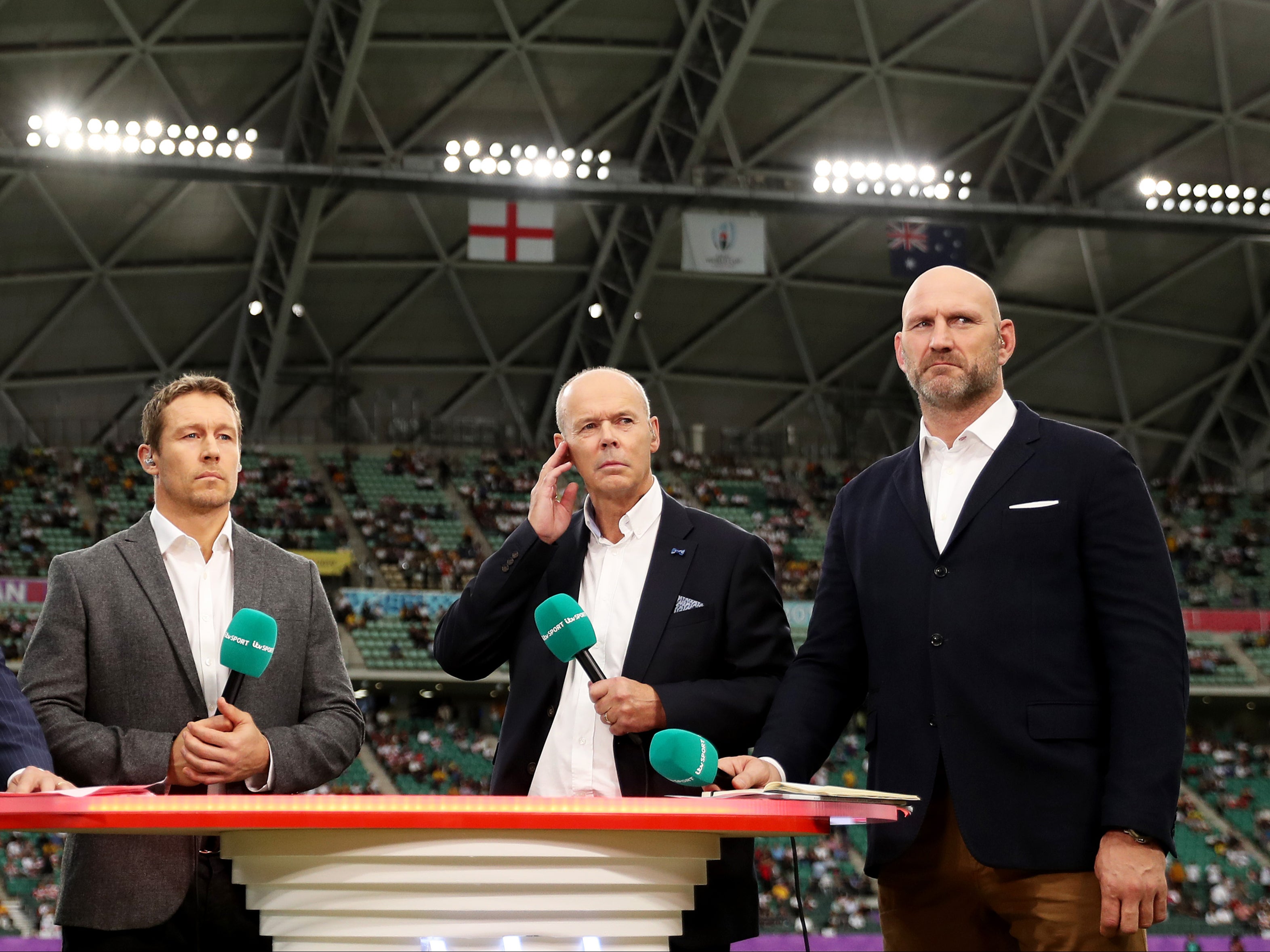 Clive Woodward (centre) often combined with Jonny Wilkinson and Lawrence Dallaglio for ITV