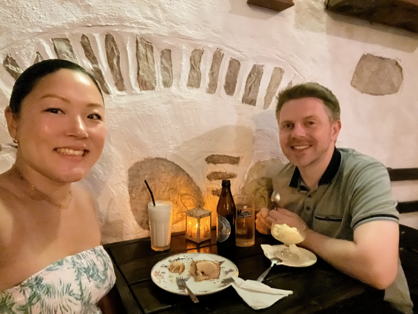 Iain Hawthorn and Lucy Chang pictured ‘during happier times’ on a visit to Symi, near Rhodes