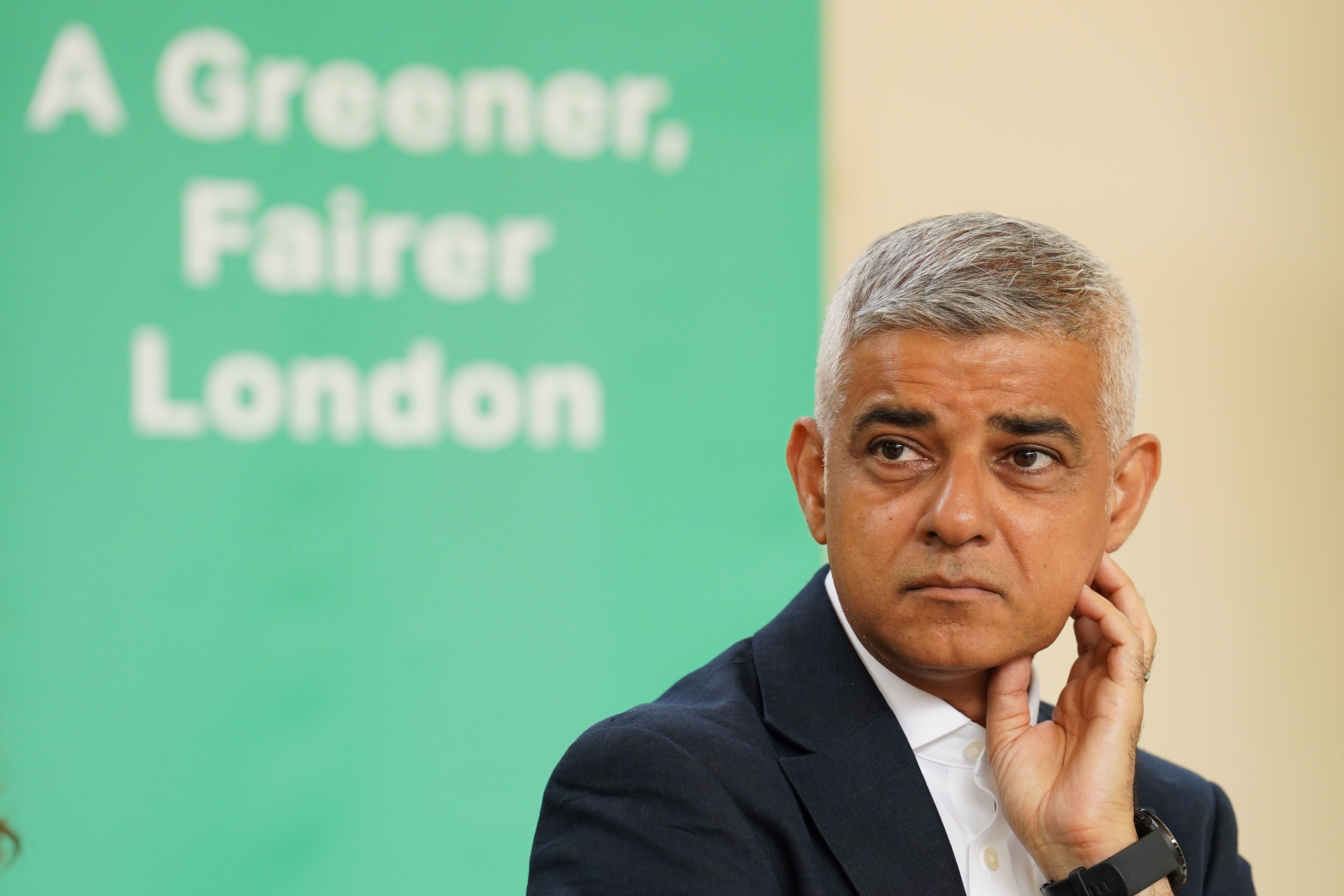 Mayor of London Sadiq Khan in Catford, south east London, on the first day of the expansion of the ultra-low emission zone (Ulez) to include the whole of London (Stefan Rousseau/PA)