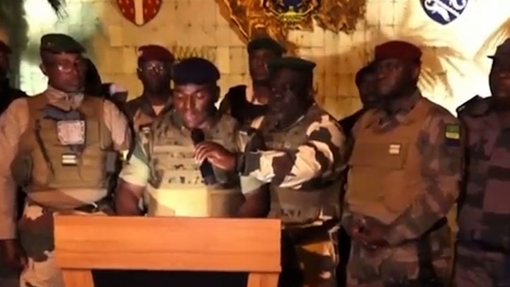 Soldiers from the Gabon military declare a coup live on TV after Ali Bongo wins disputed election