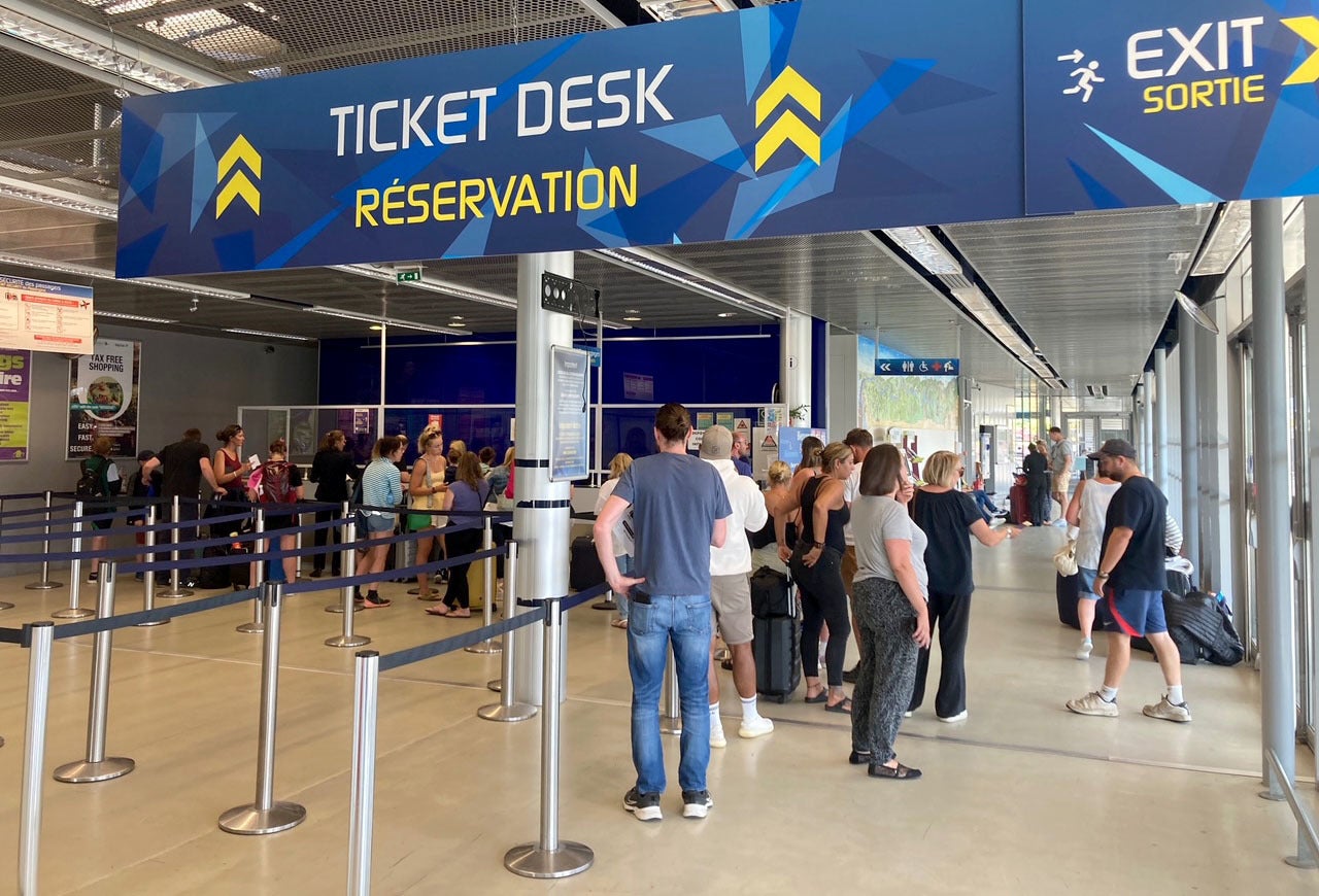 Queues at Bergerac Dordogne Perigord Airport, where journalist Rory Dollard at his family are suffering delays