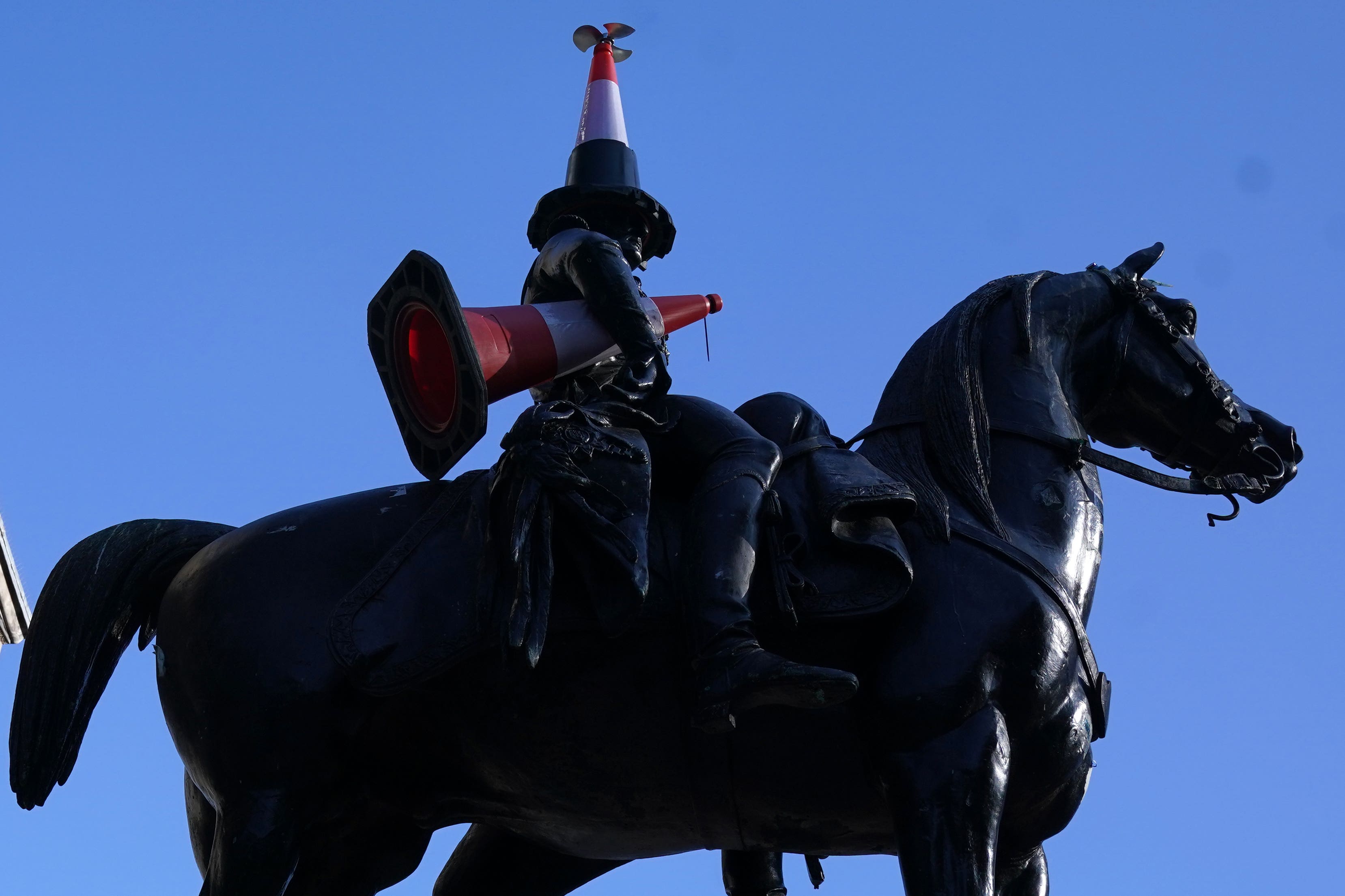 The change to the cone was made following the end of the Banksy exhibition (Andrew Milligan/PA)