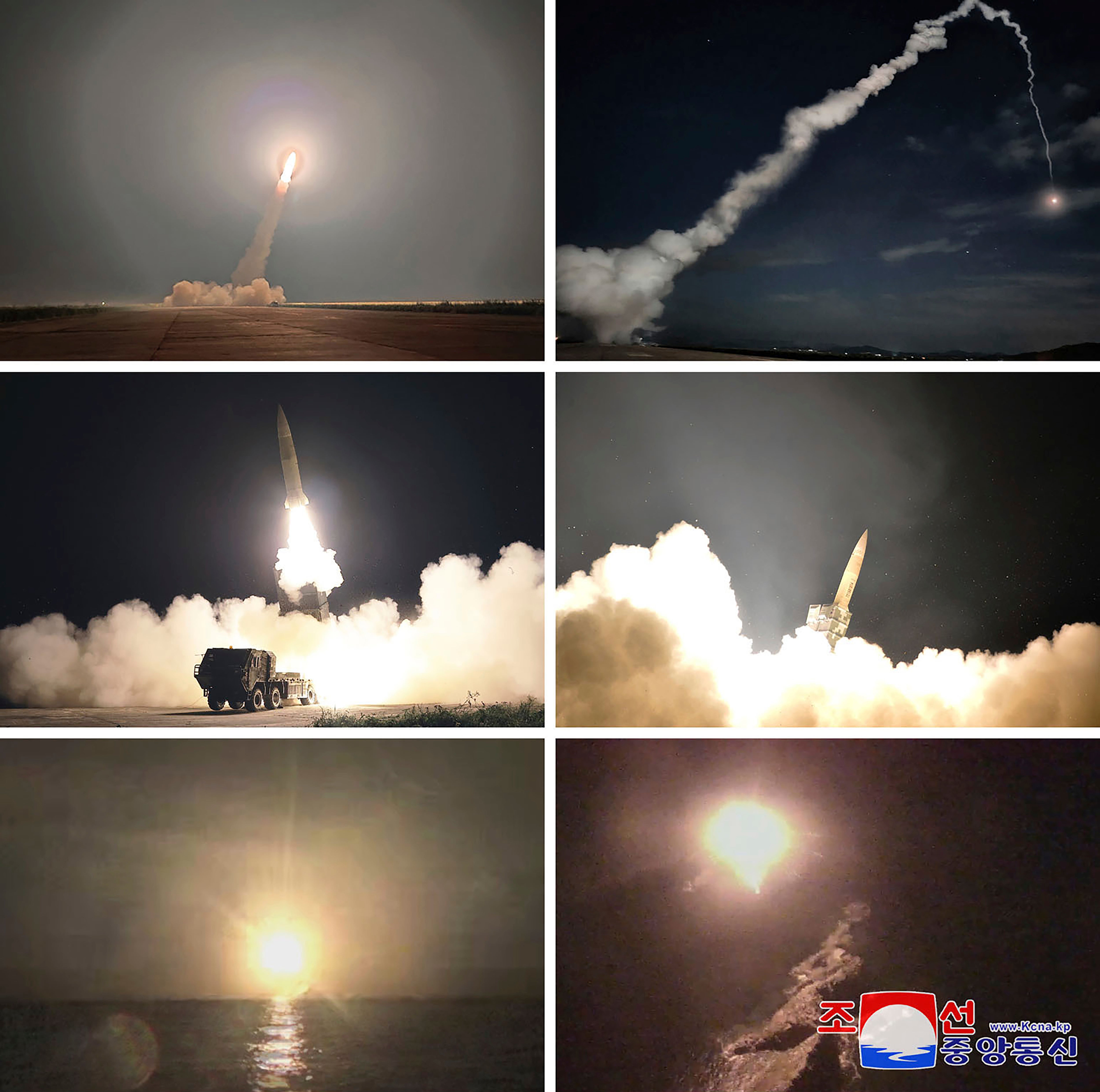 This combination of photos provided by the North Korean government shows what it says a tactical nuclear strike drill in Pyongyang on 30 August. Independent journalists were not given access to cover the event depicted in this image distributed by the North Korean government