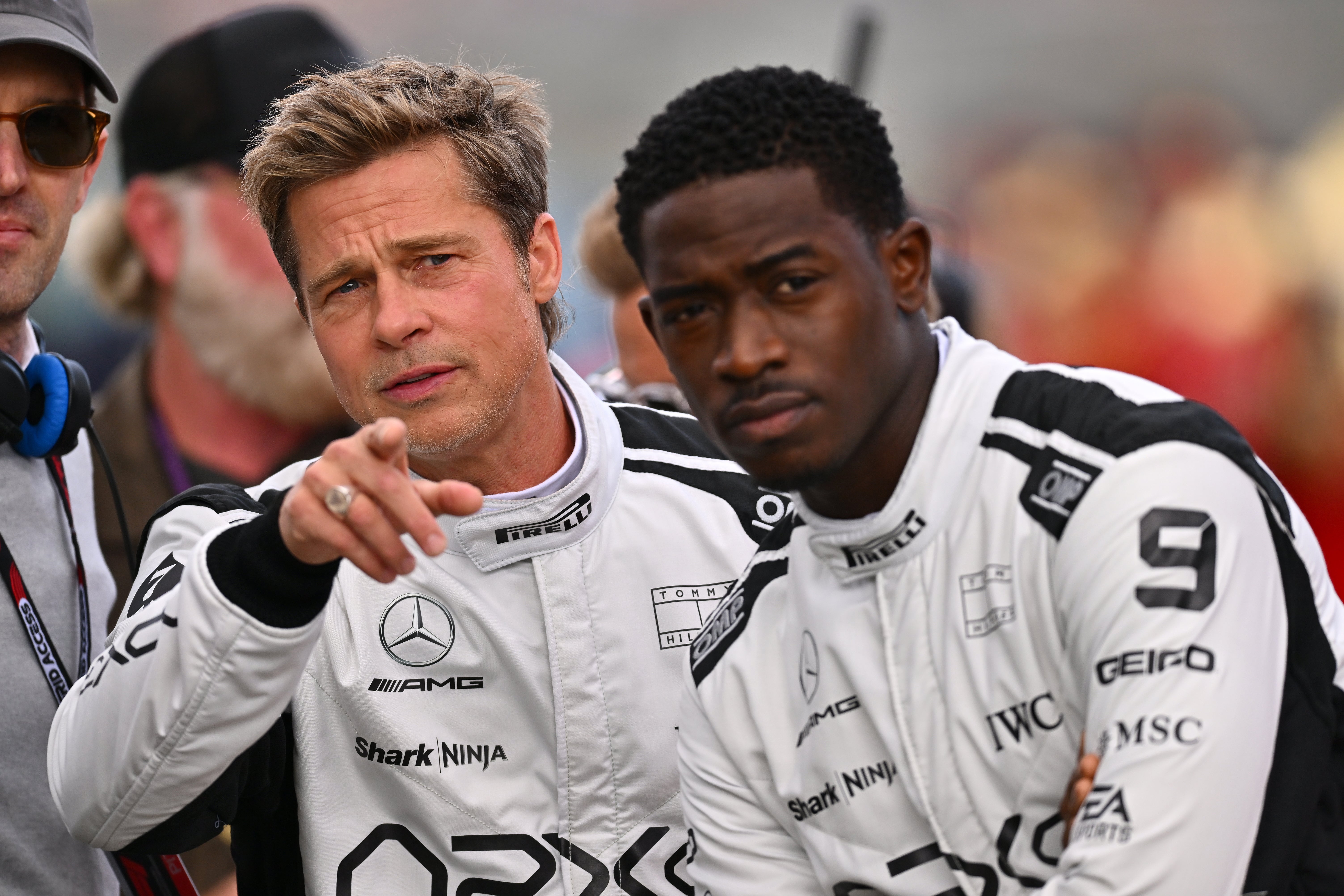 Brad Pitt alongside Damson Idris, filming the new Formula 1 film at Silverstone in July