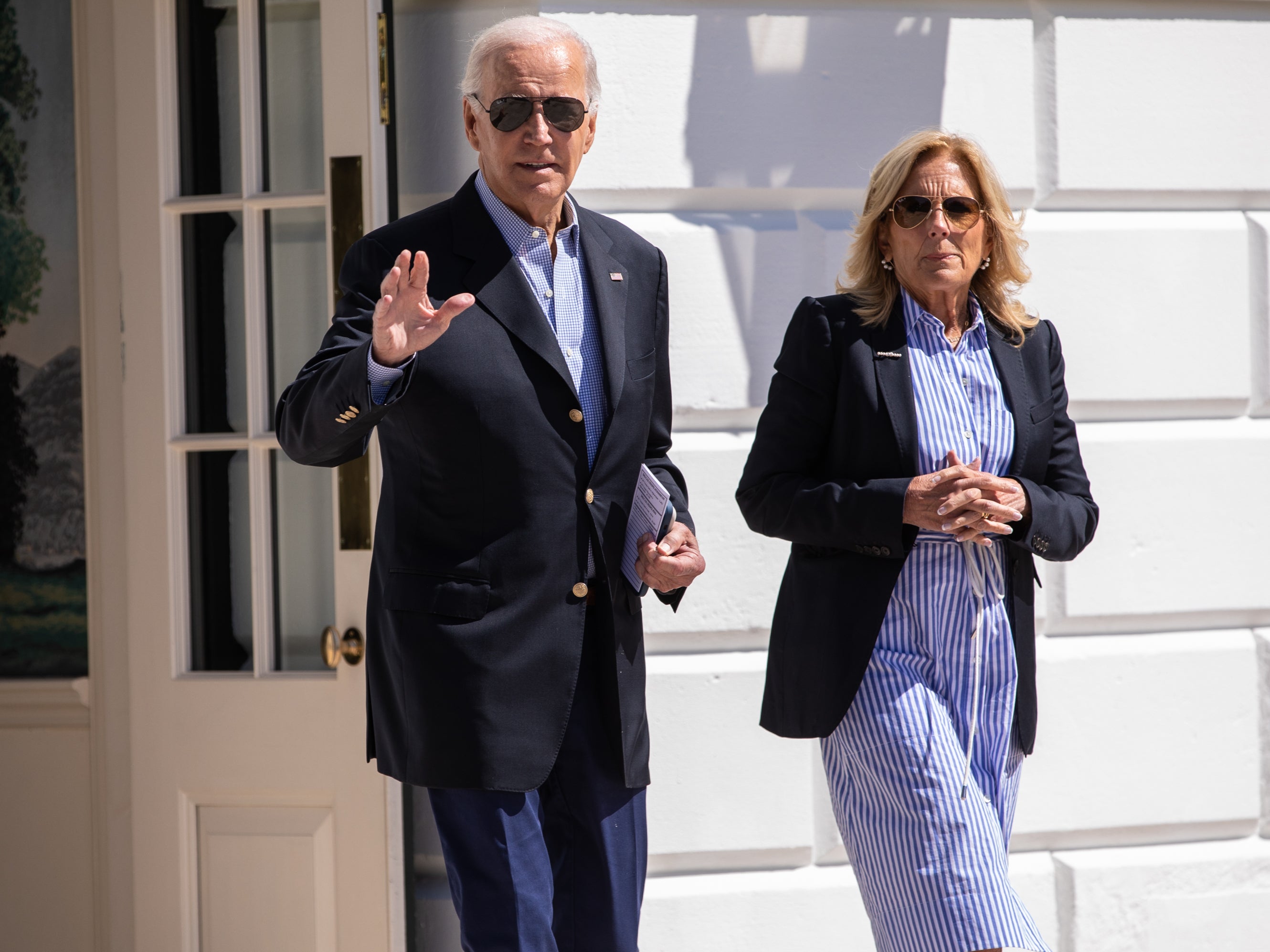 File: US president Joe Biden and first lady Jill Biden depart the White House en route to Florida on 2 September, 2023 in Washington, DC