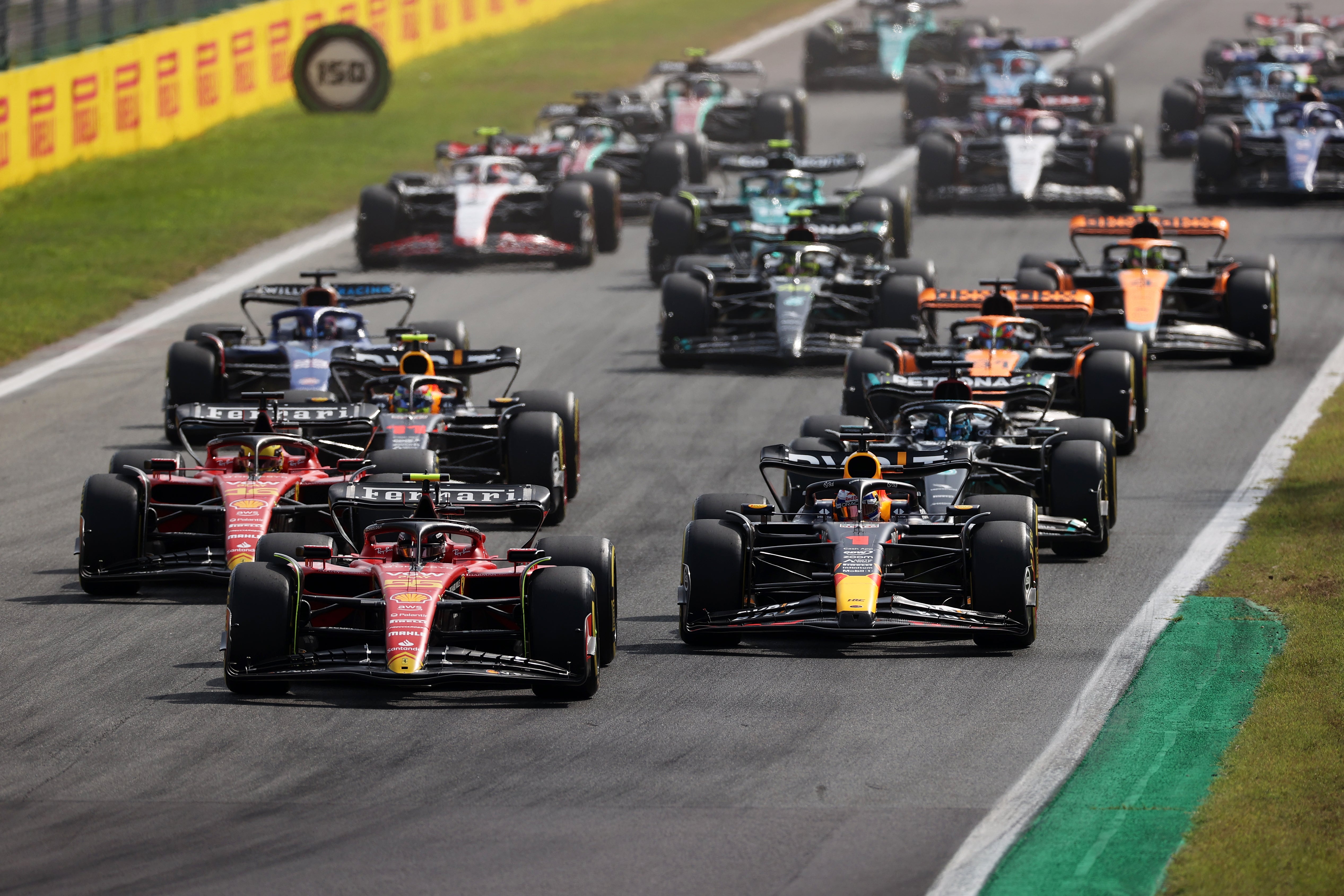 Carlos Sainz held the lead at the start but could not stop Verstappen in the end