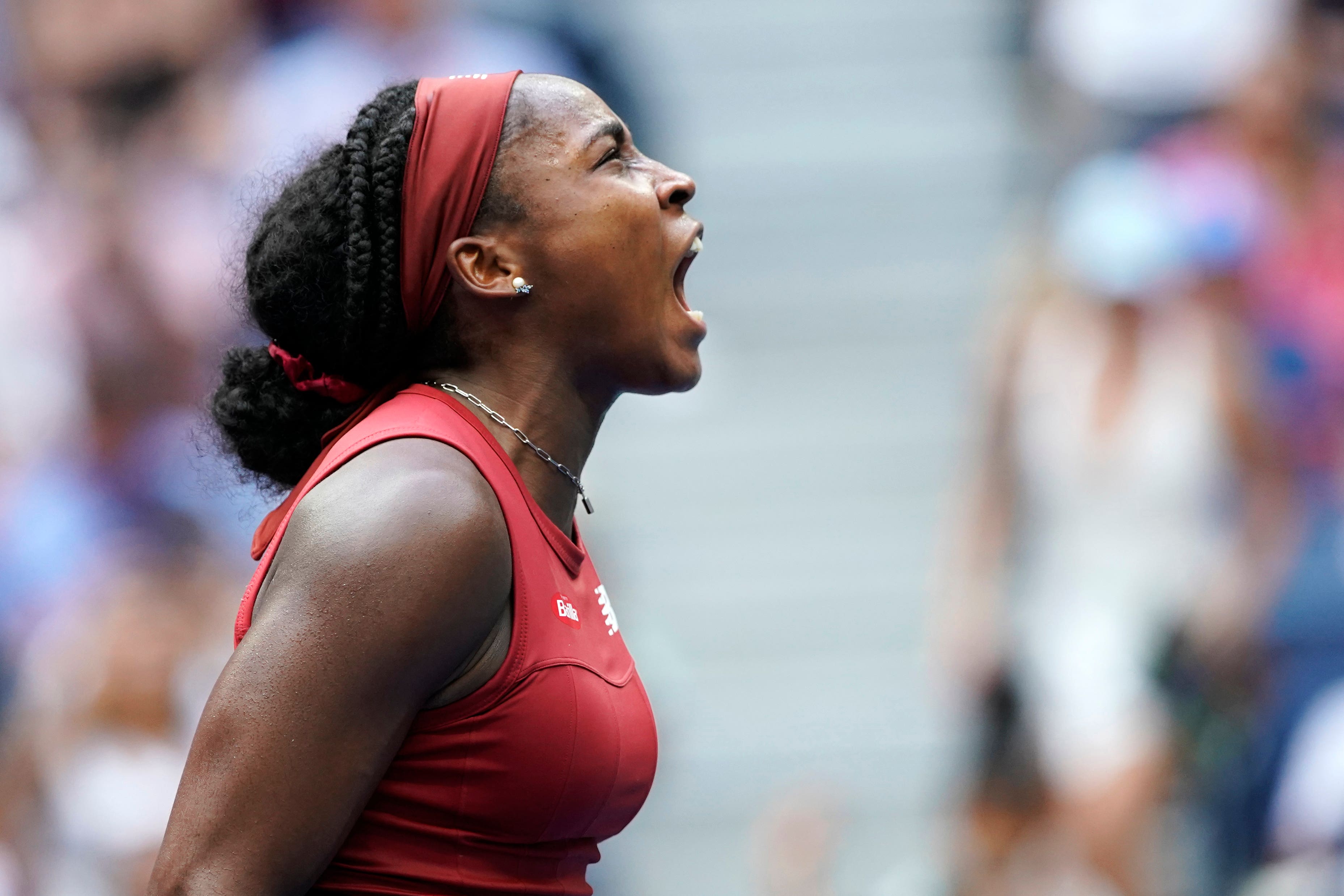 Coco Gauff (pictured) roared with delight after beating Caroline Wozniacki (Eduardo Munoz Alvarez/AP)