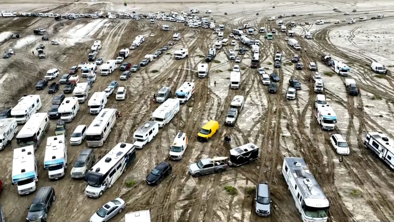 Many campers are rushing to try and escape the mud-ridden desert