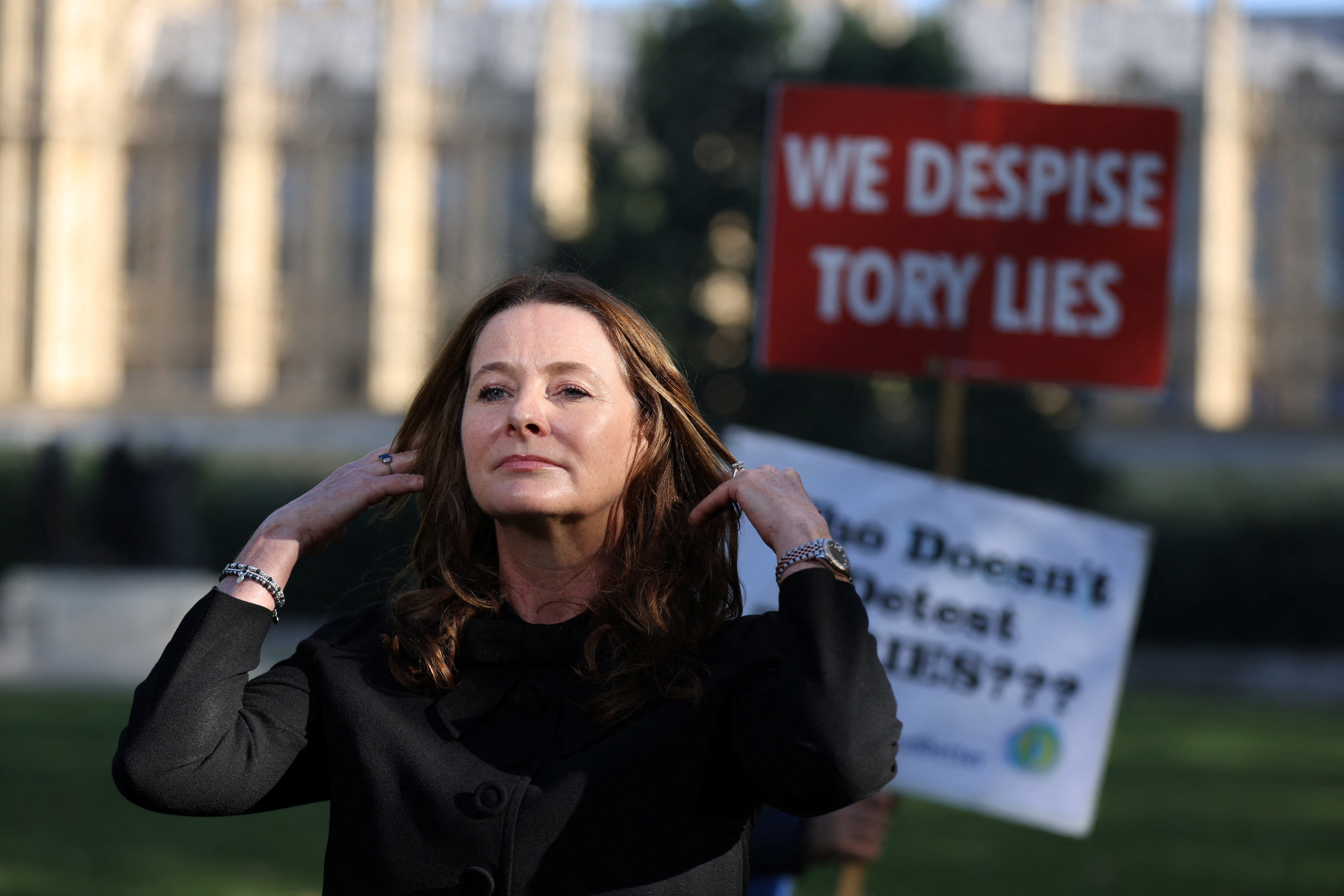 Gillian Keegan waits to be interviewed on Monday, separately from her encounter with ITV News