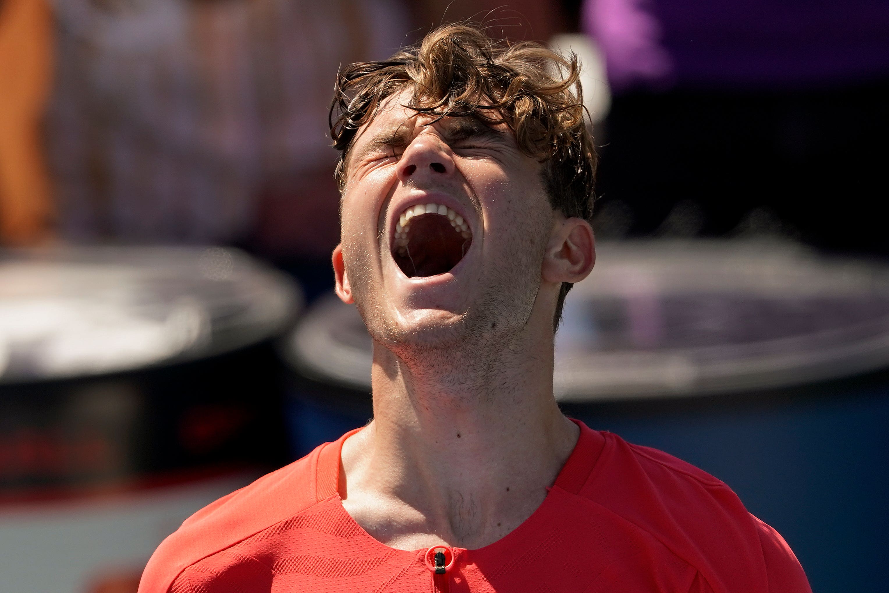 Jack Draper reacts after beating Hubert Hurkacz in New York (Eduardo Munoz Alvarez/AP)