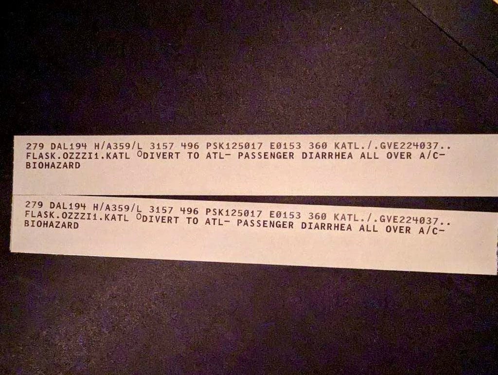 FAA flight strip that relayed crews details of the incident on board