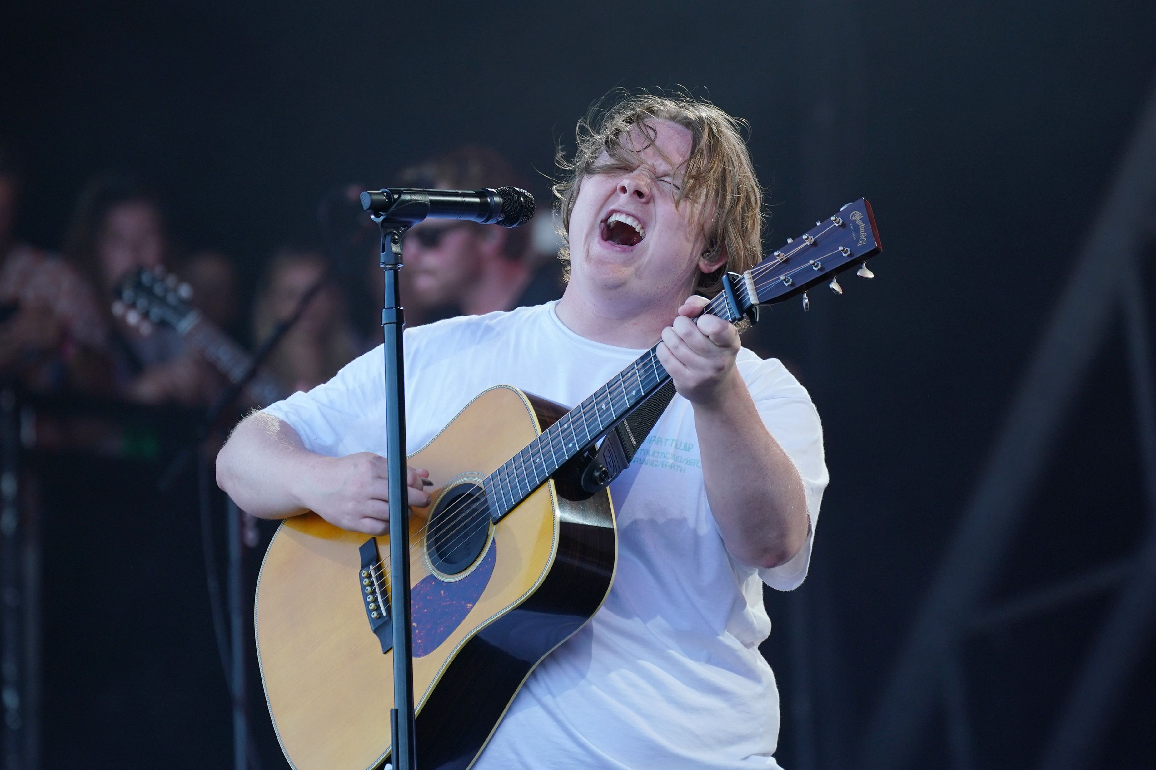 Lewis Capaldi performing on the Pyramid Stage at the Glastonbury Festival (Yui Mok/PA)