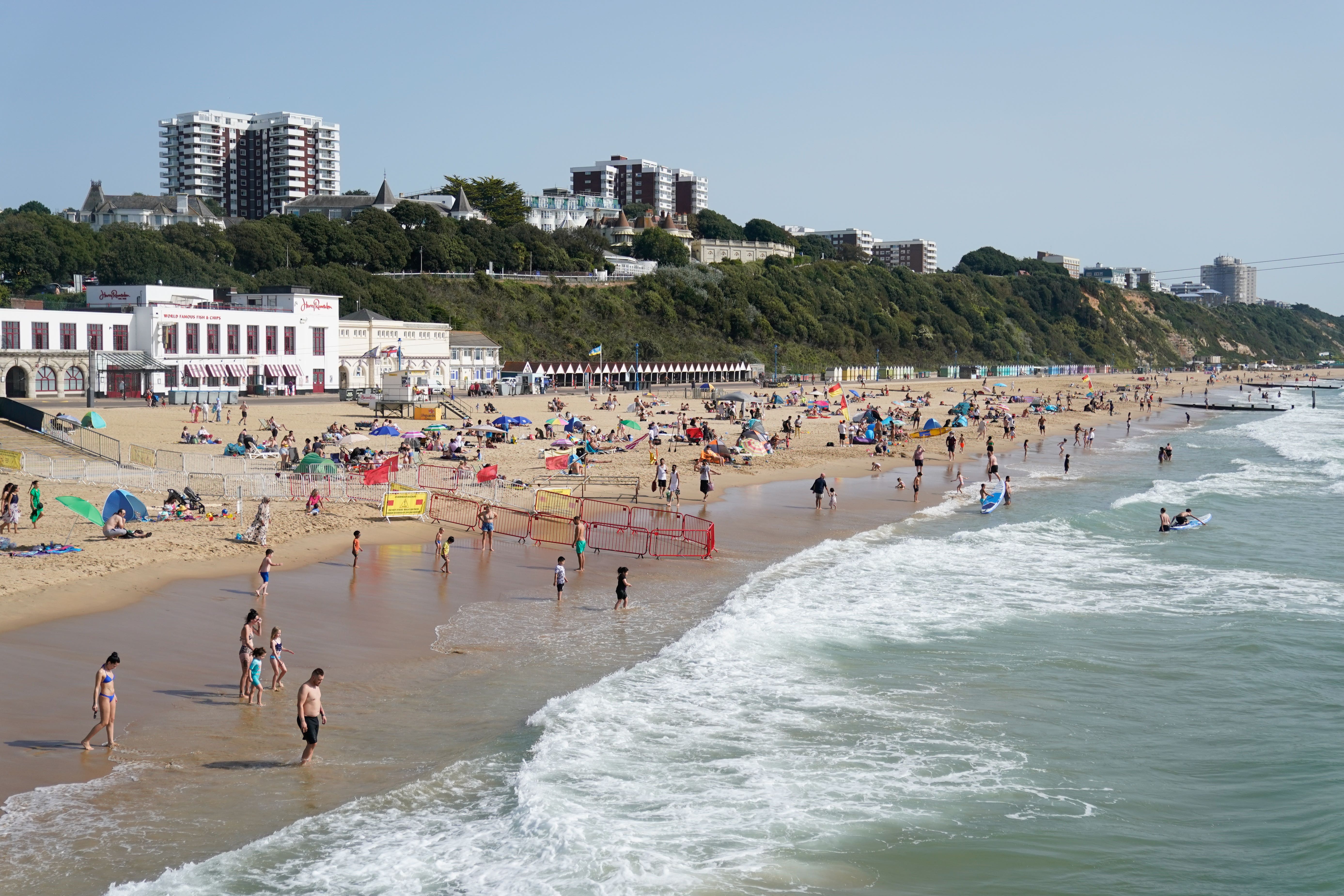 People on Bournemouth beach in Dorset