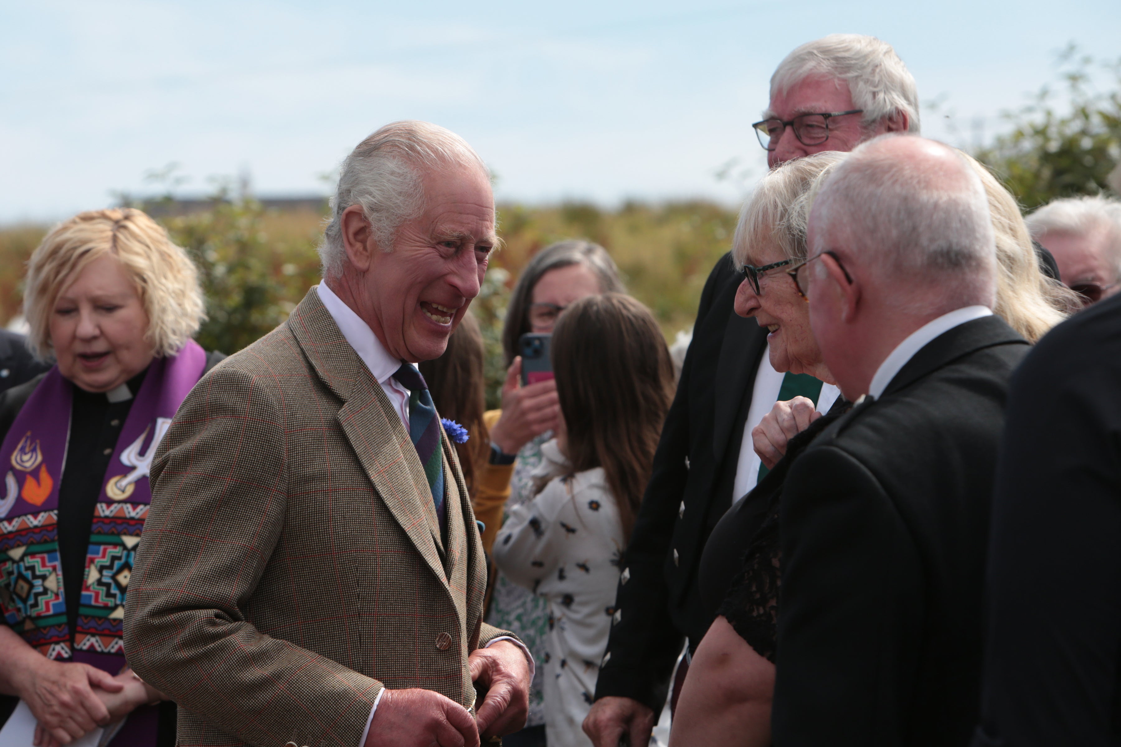 King Charles III following a service at Canisbay Church in Caithness in August