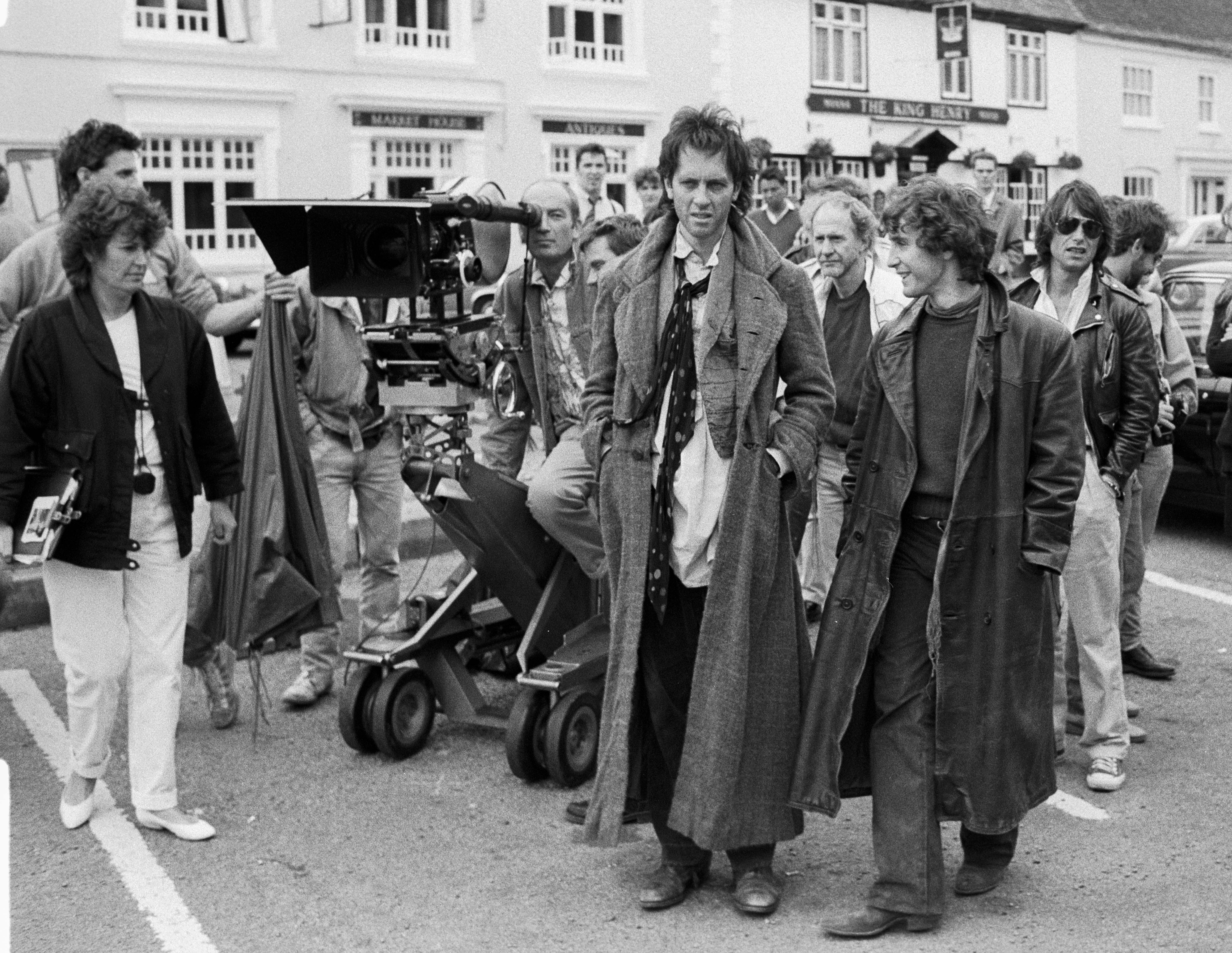 The cast and crew on set in a rainy Cumbria, which only heightened the melancholy