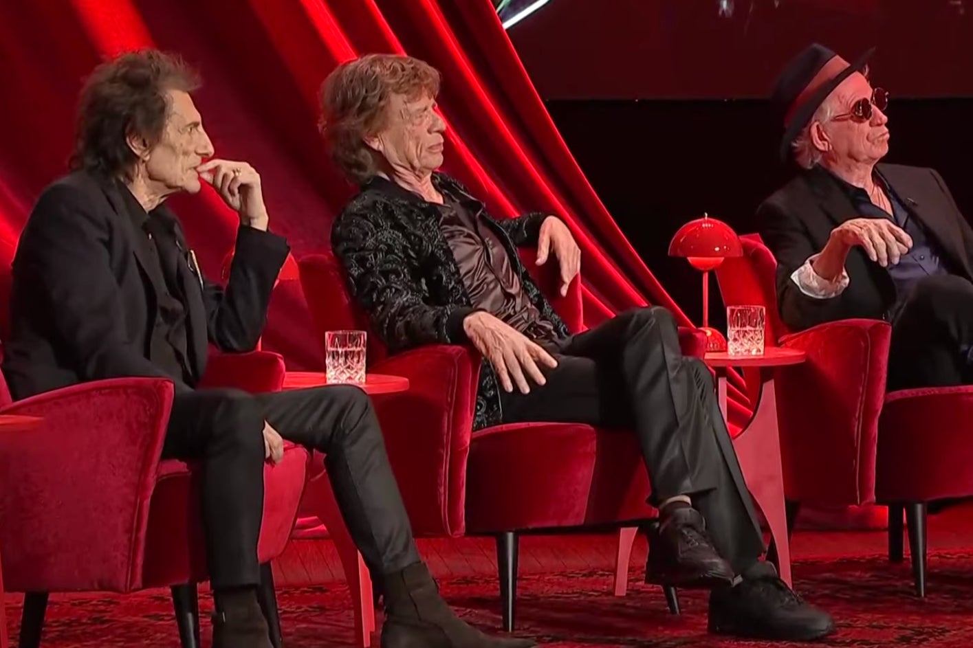 Ronnie Wood, Mick Jagger and Keith Richards at the London launch of the new Rolling Stones album ‘Hackney Diamond’