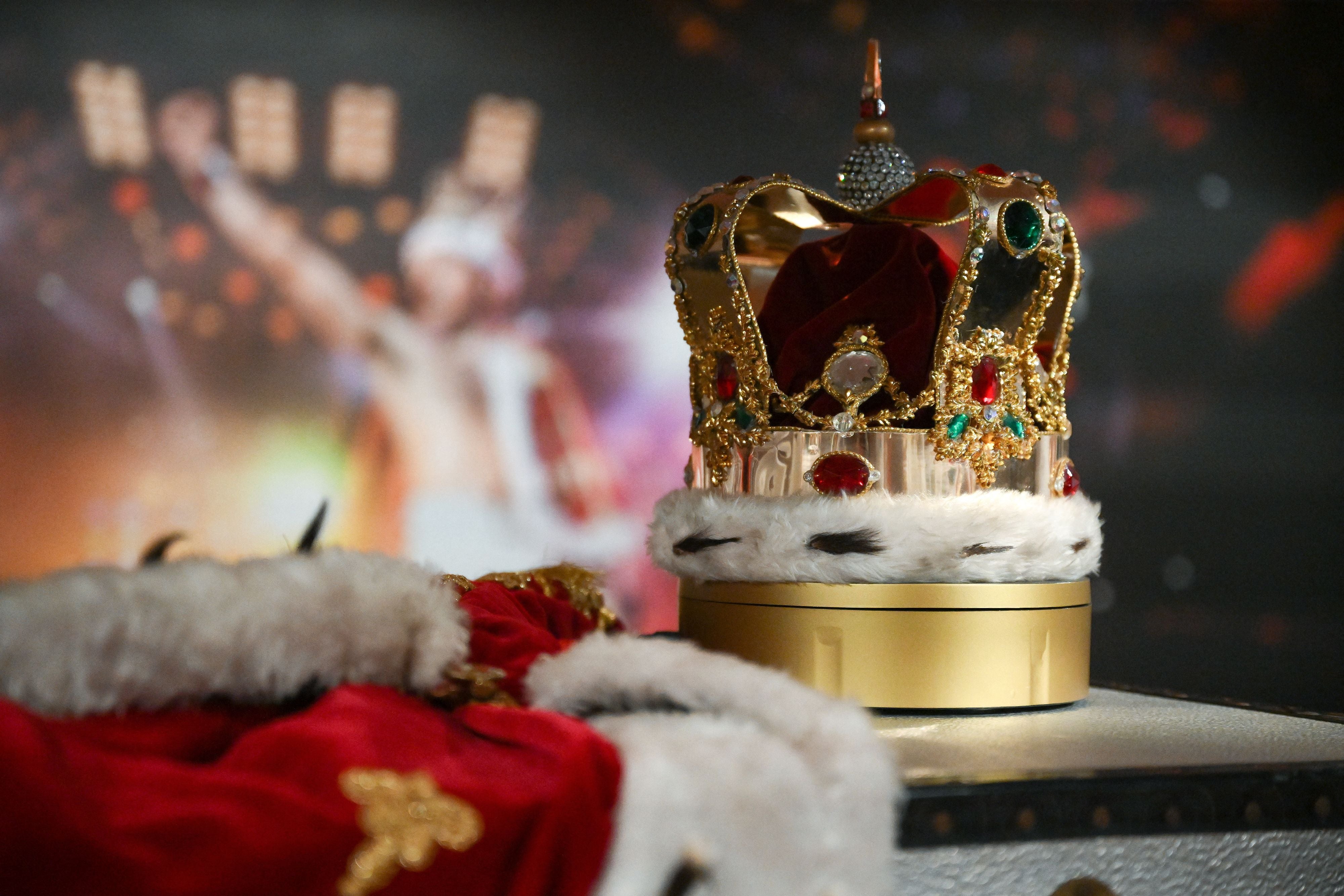 Freddie Mercury's signature crown and cloak ensemble, worn throughout Queen's 1986 'Magic' Tour