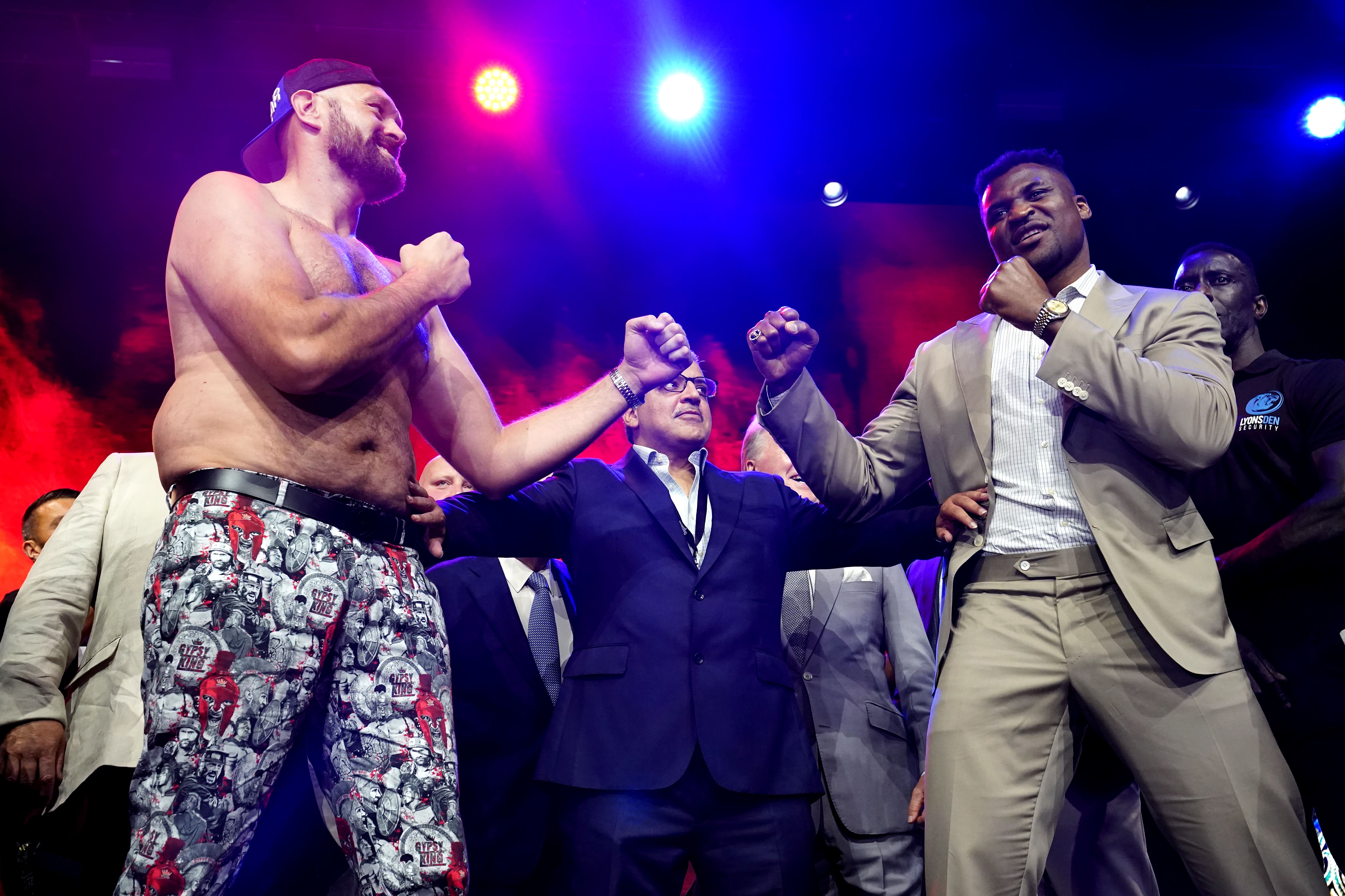 Fury faces off with Francis Ngannou ahead of their fight in October (James Manning/PA)