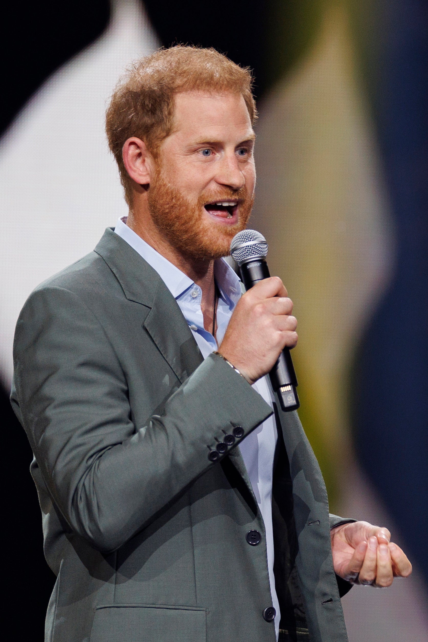 Britain's Prince Harry, Duke of Sussex, delivers a speech during the Opening ceremony of the 6th Invictus Games in Duesseldorf