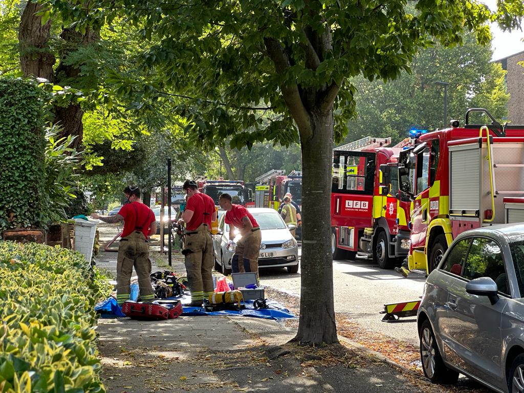 London Fire Brigade said a 32m ladder was deployed at the scene