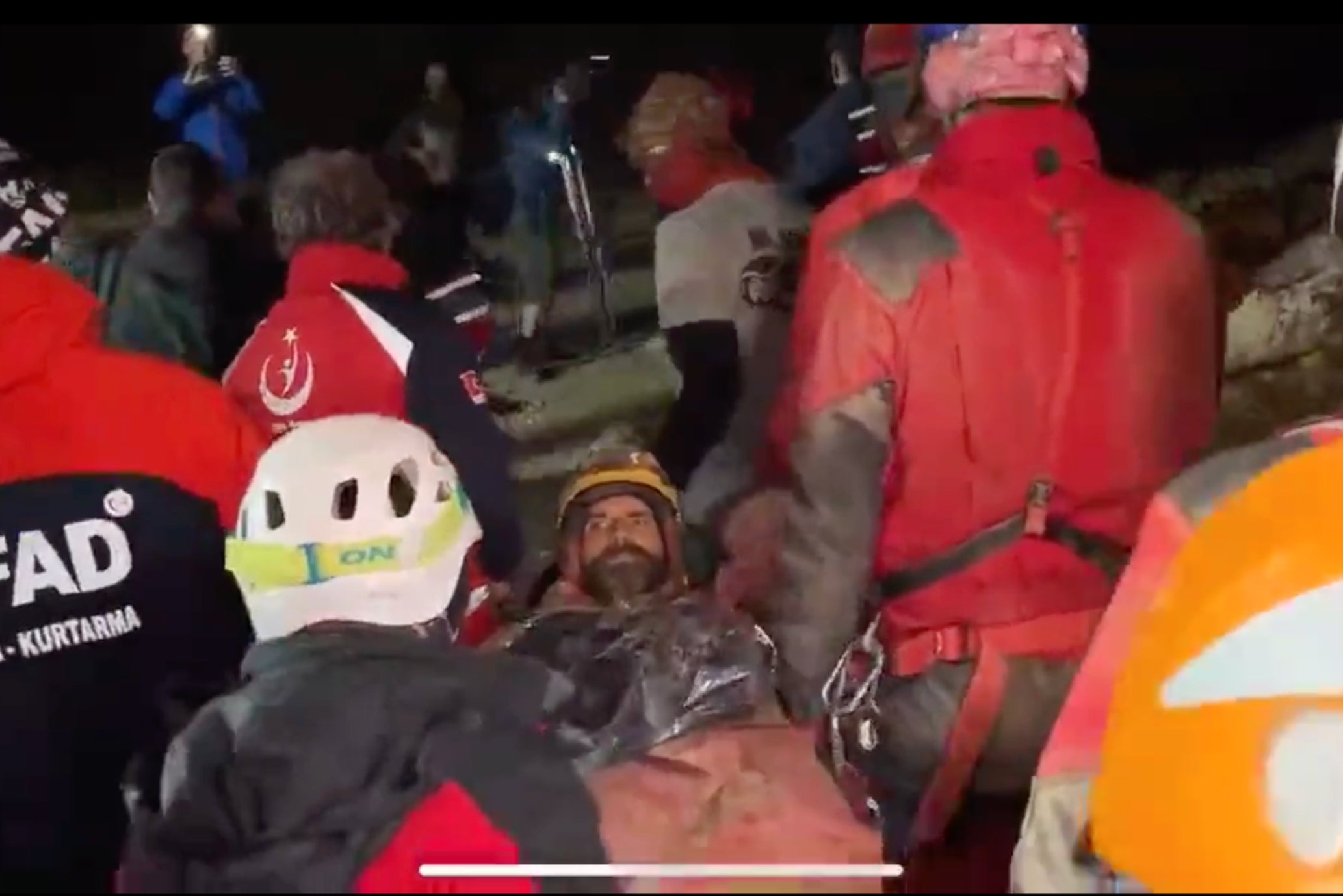 Video images from Turkish channel TRHaber show US caver Mark Dickey following his rescue